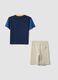 Blue and beige pure cotton set with T-shirt and shorts_1