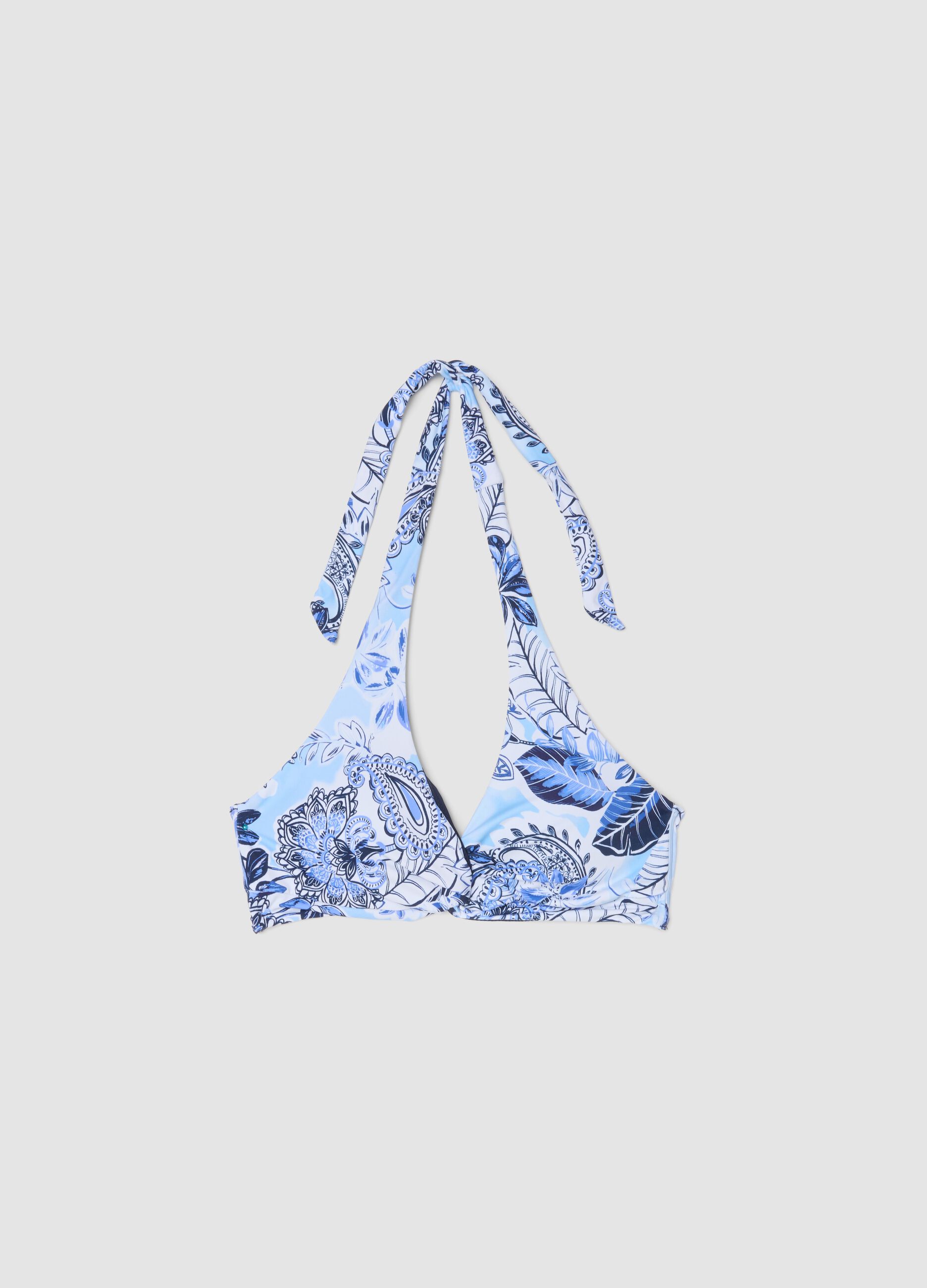 Blue stretch fabric bikini top