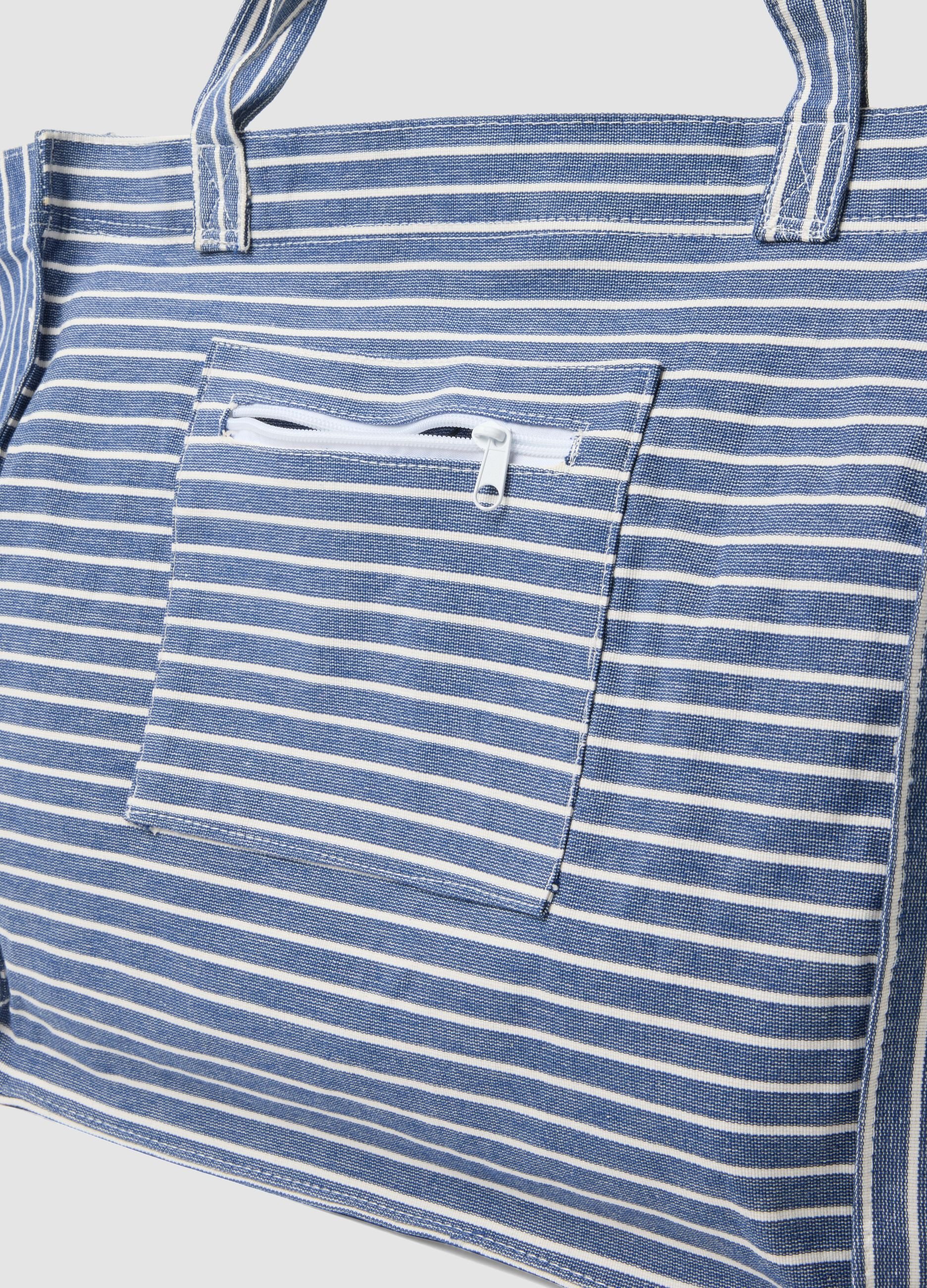 Blue striped pure cotton shopper bag