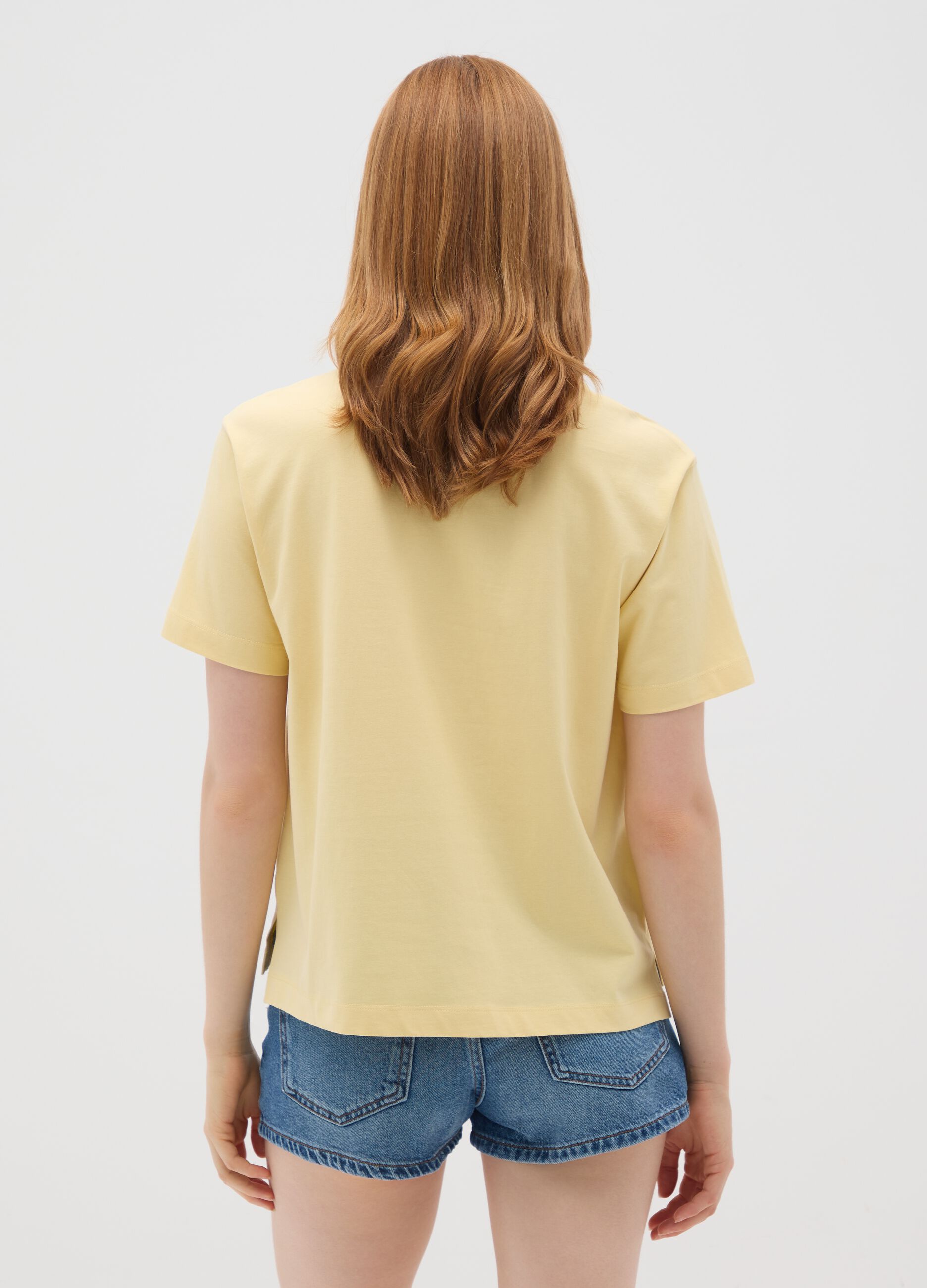 Yellow pure cotton women's T-shirt regular fit