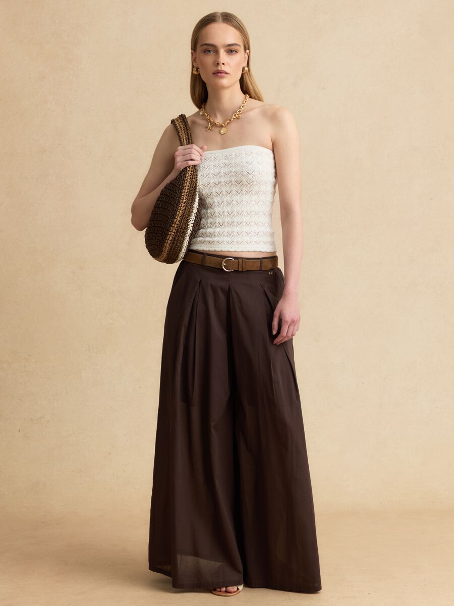 White pure cotton bandeau top with openwork knit_1