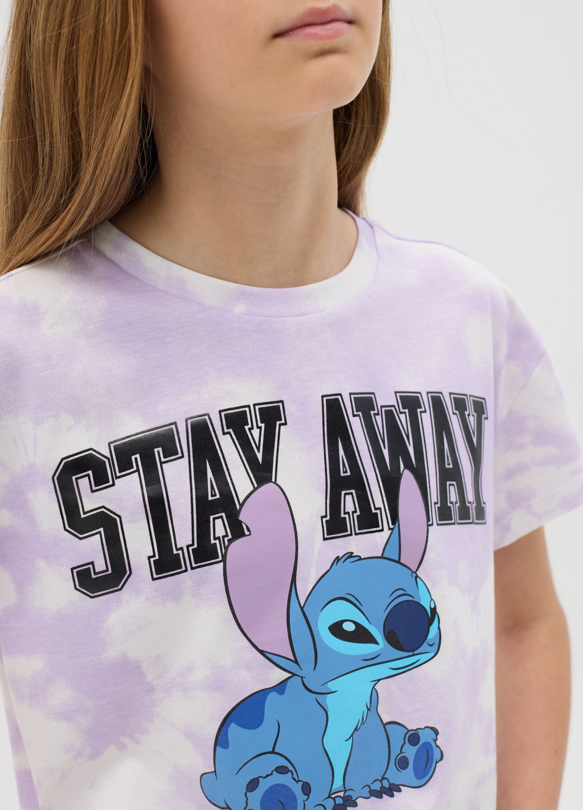 Girls' regular fit purple cotton T-shirt with Stitch print