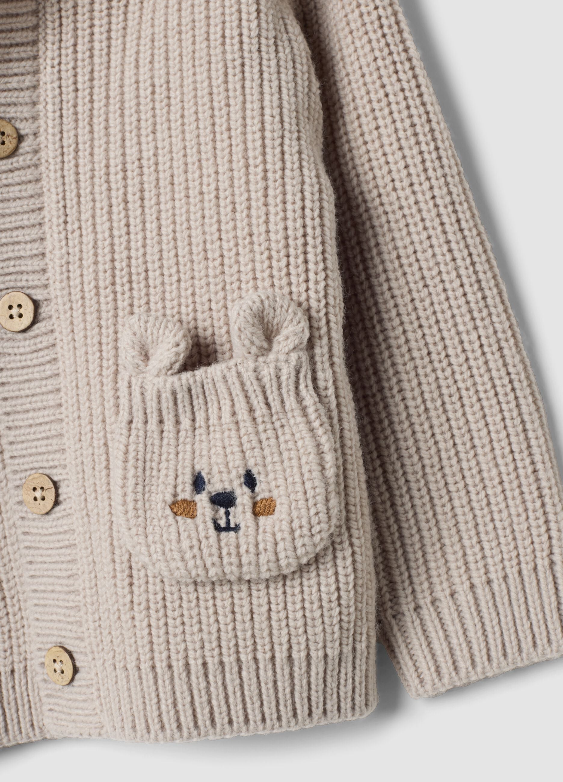 Grey V-neck hooded knitted cardigan, regular fit
