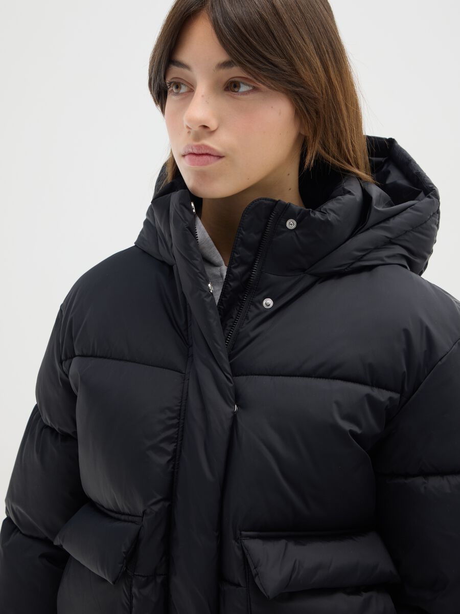 Piumino The Iconic Puffer nero da ragazza con cappuccio_3