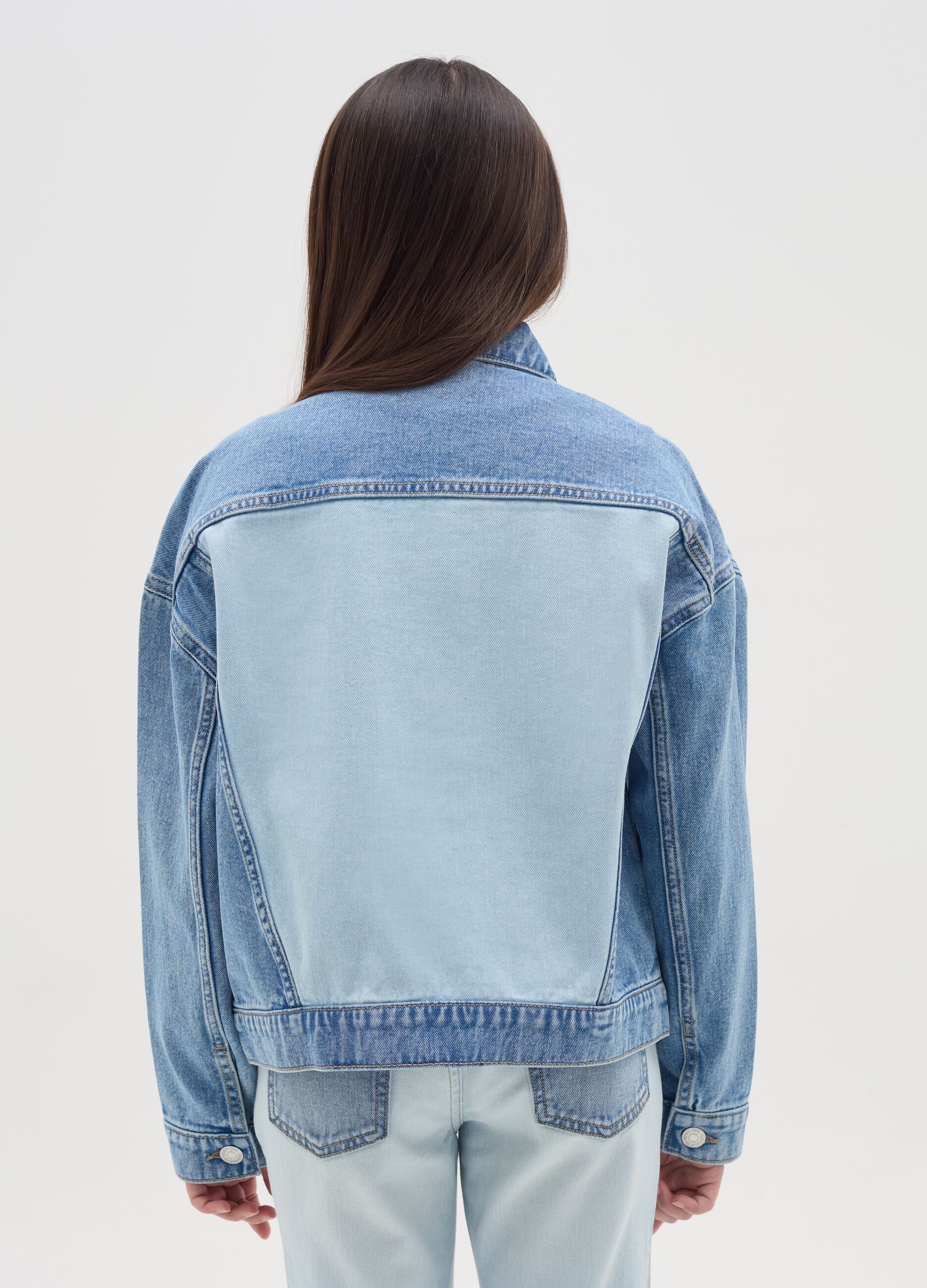 Double wash jacket in denim with beads