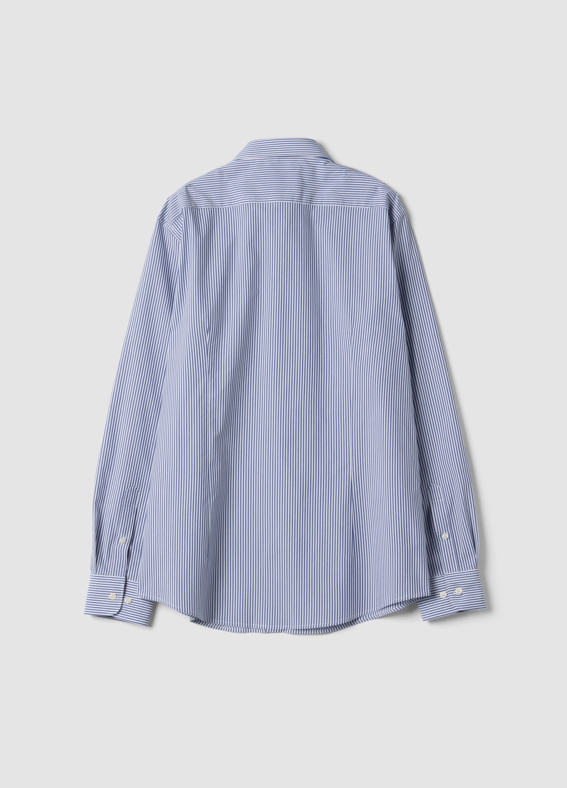 Blue striped lyocell-blend shirt with French collar, easy iron