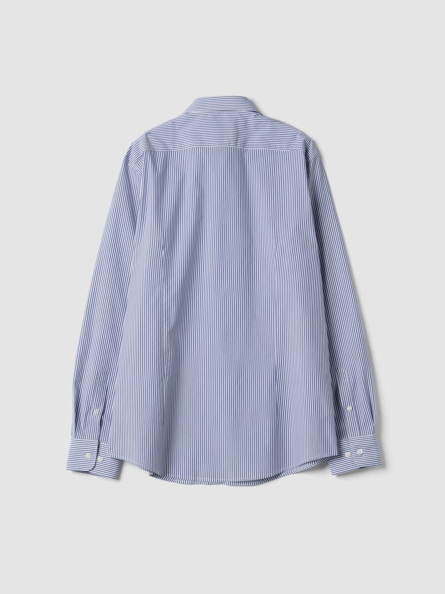 Camicia blu a righe in misto lyocell con collo francese easy iron_2