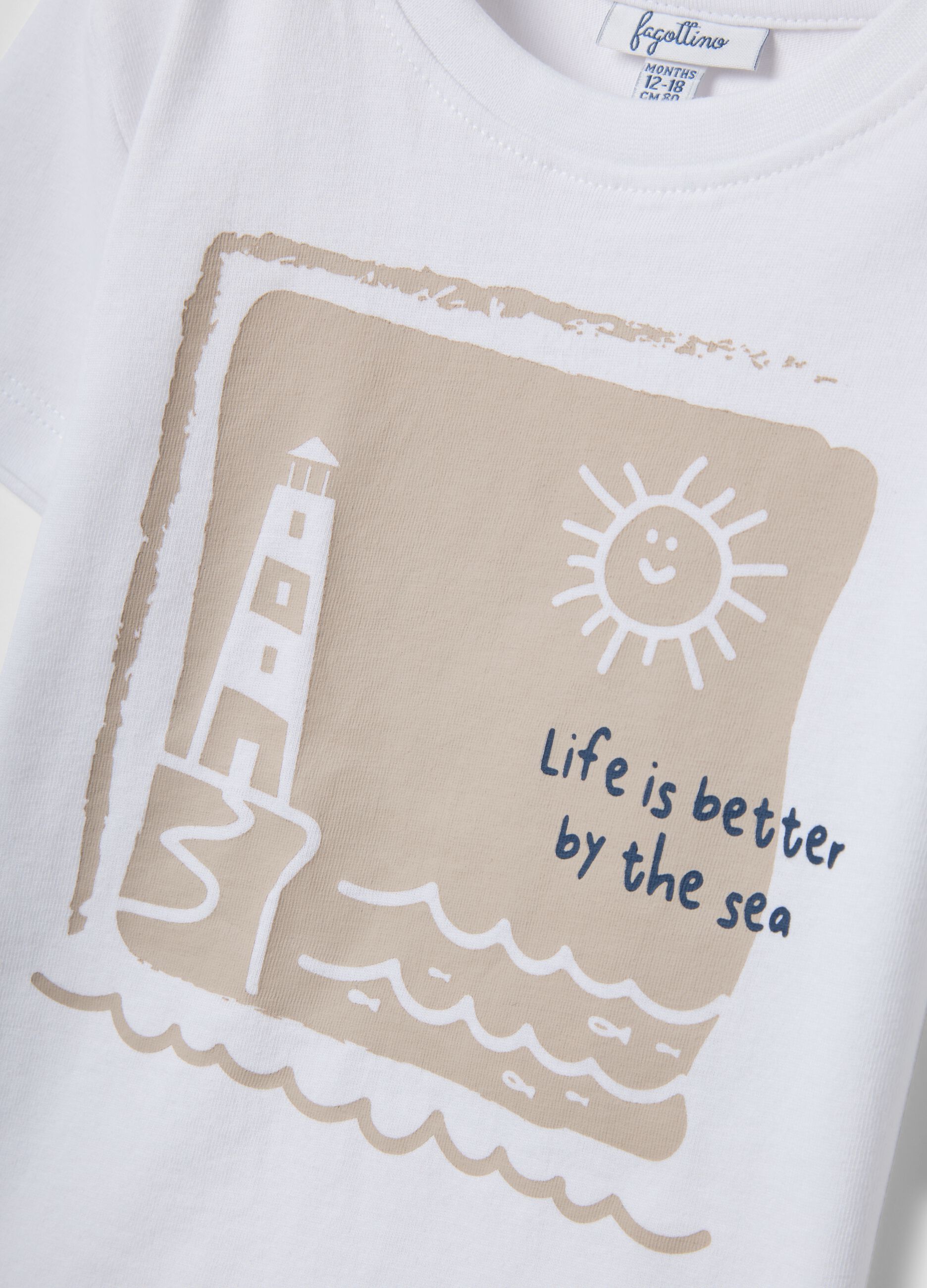 White organic cotton short-sleeve printed T-shirt