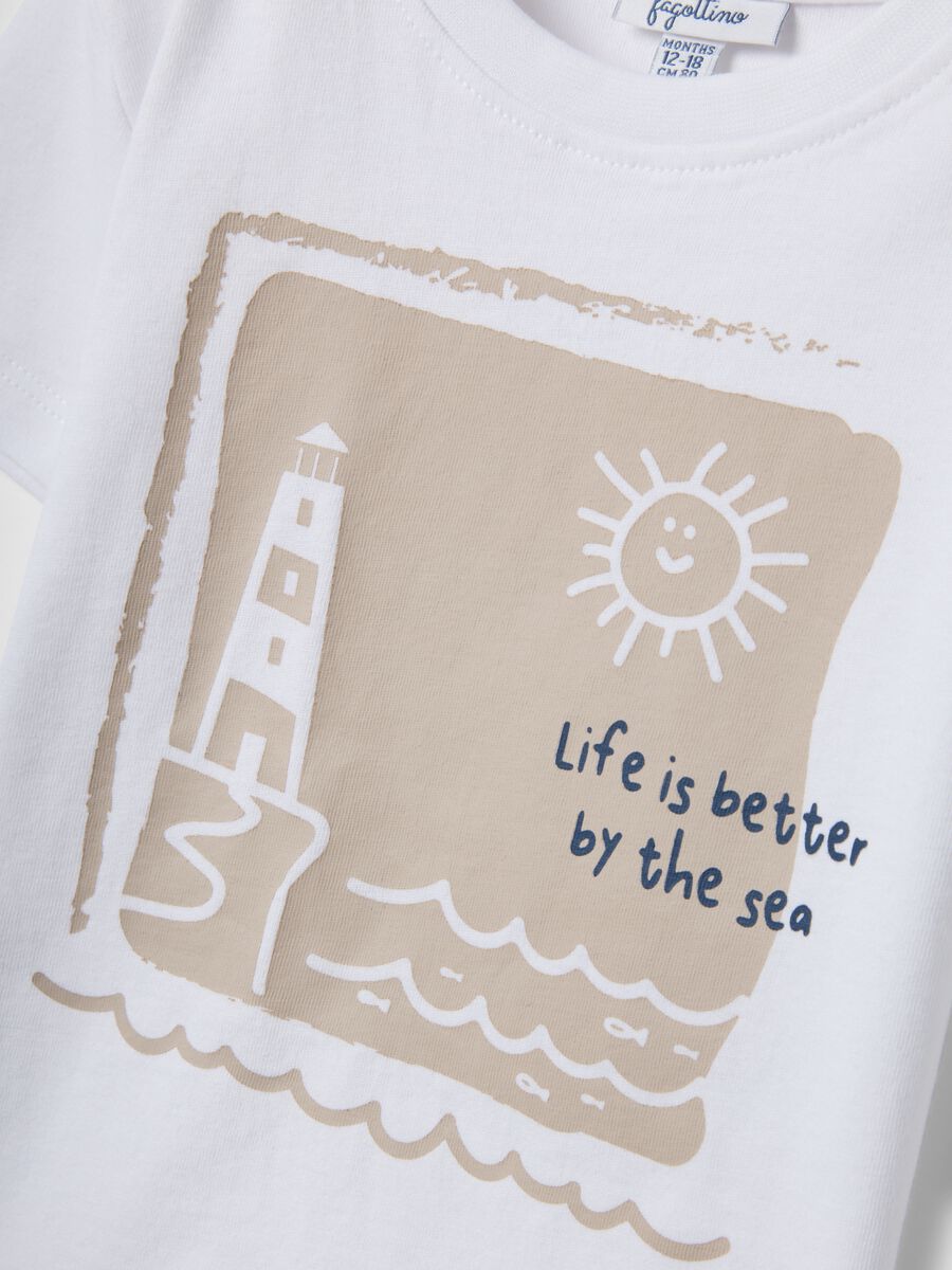 T-shirt bianca a maniche corte in cotone organico con stampa_3