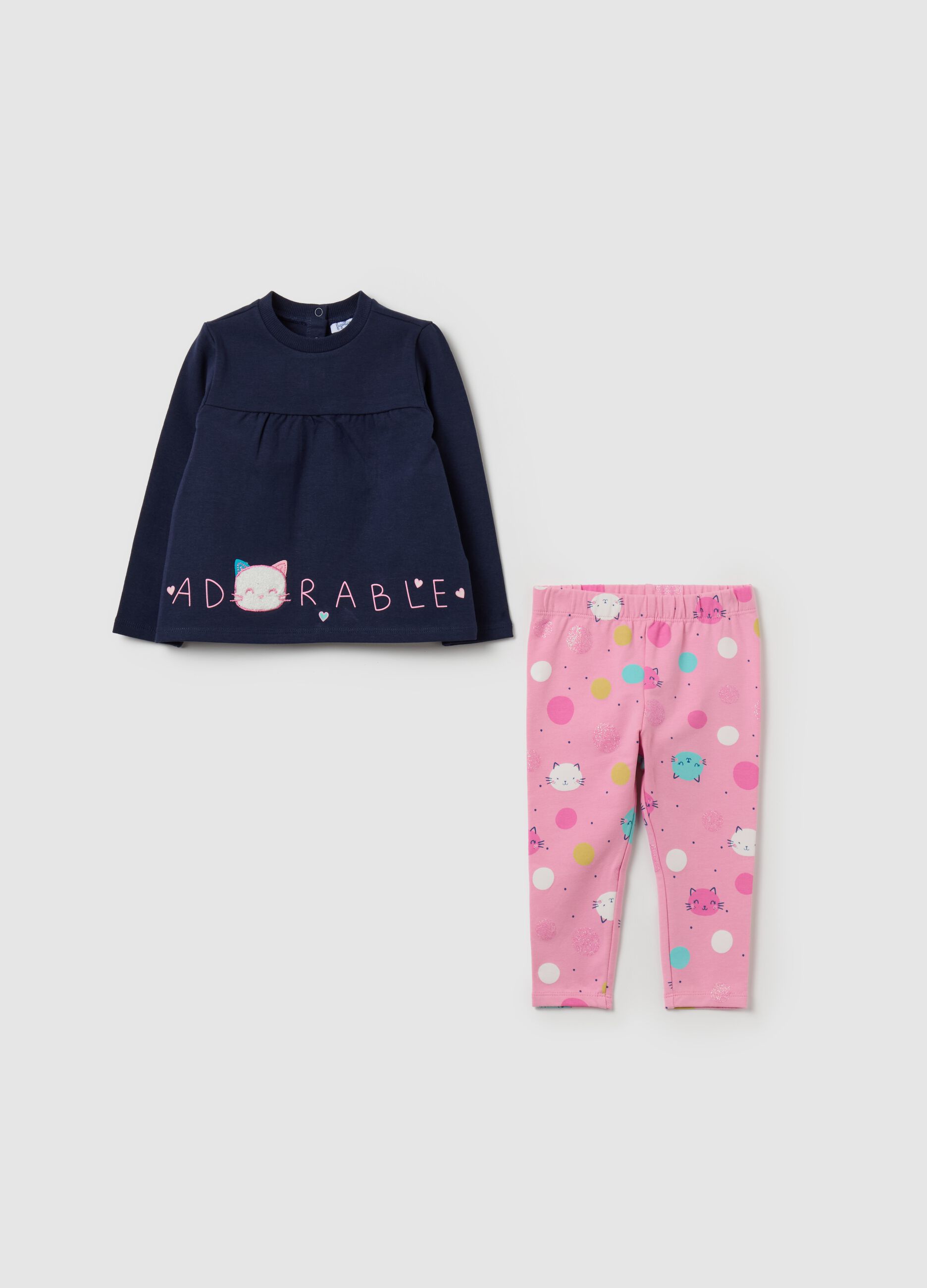 Jogging set with print and bouclé patch