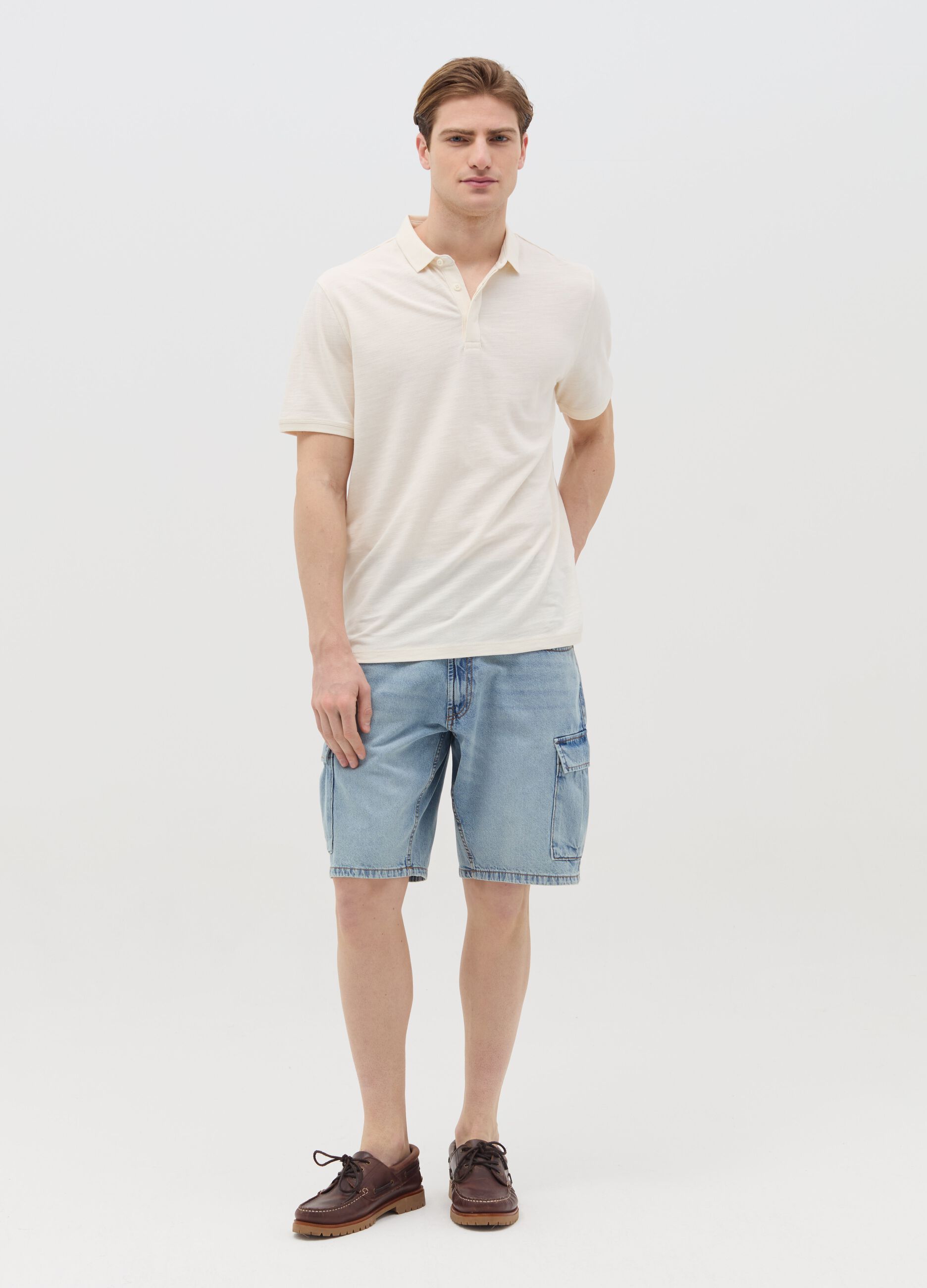 Regular-fit polo shirt in jersey slub