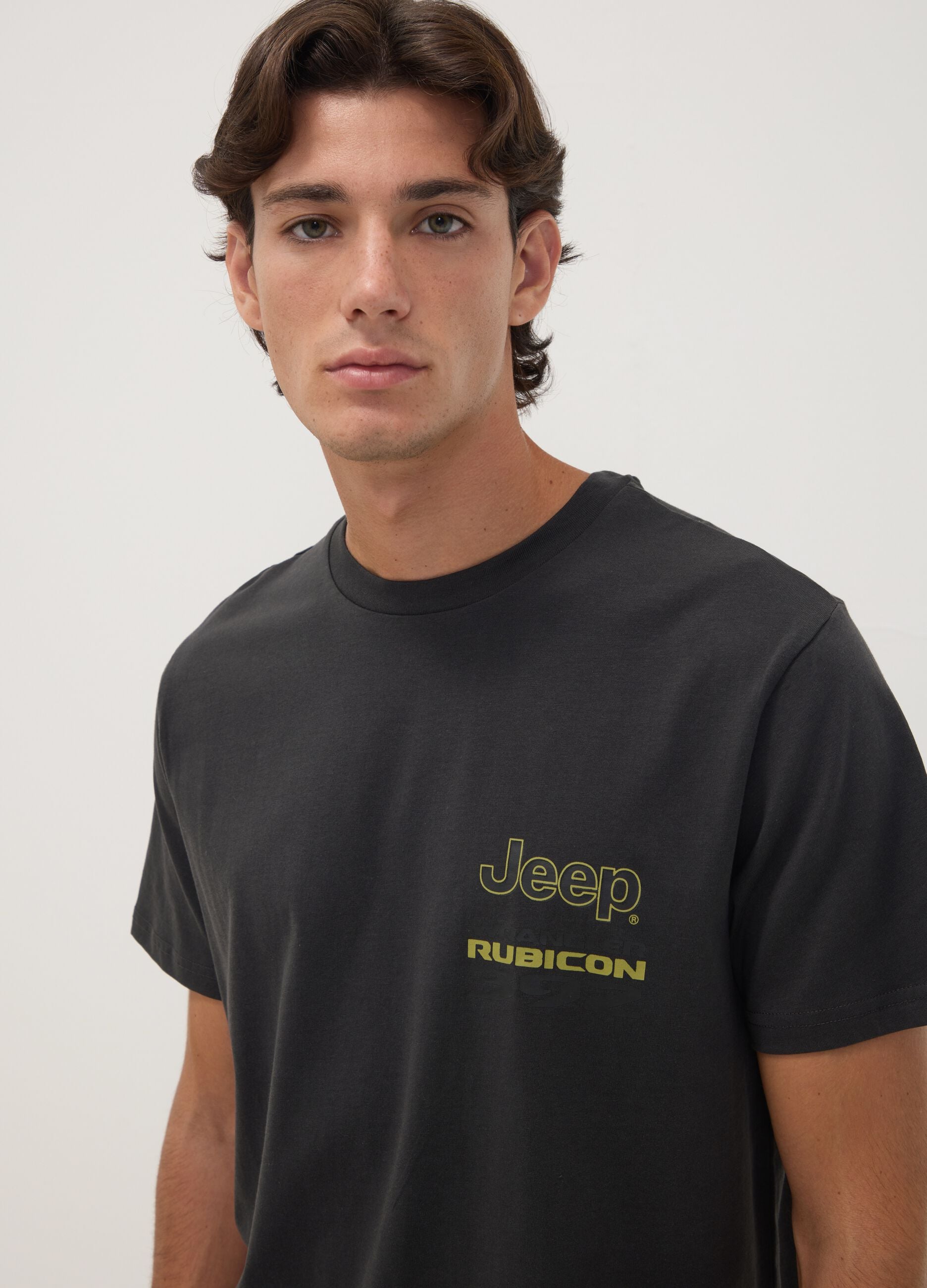 Grey pure cotton Jeep print T-shirt