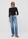 Light blue pure cotton high-waisted wide-leg denim jeans_0