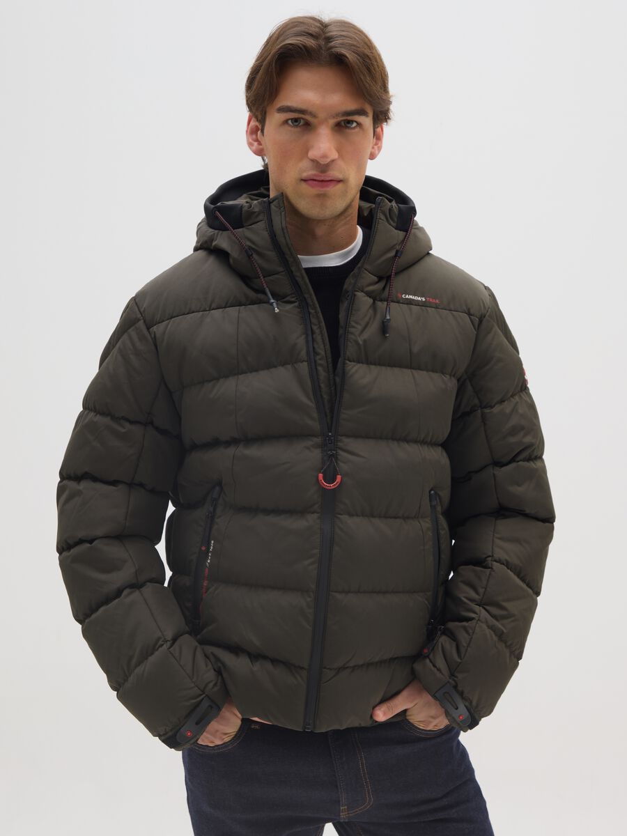 Regular fit green padded jacket with zip_0