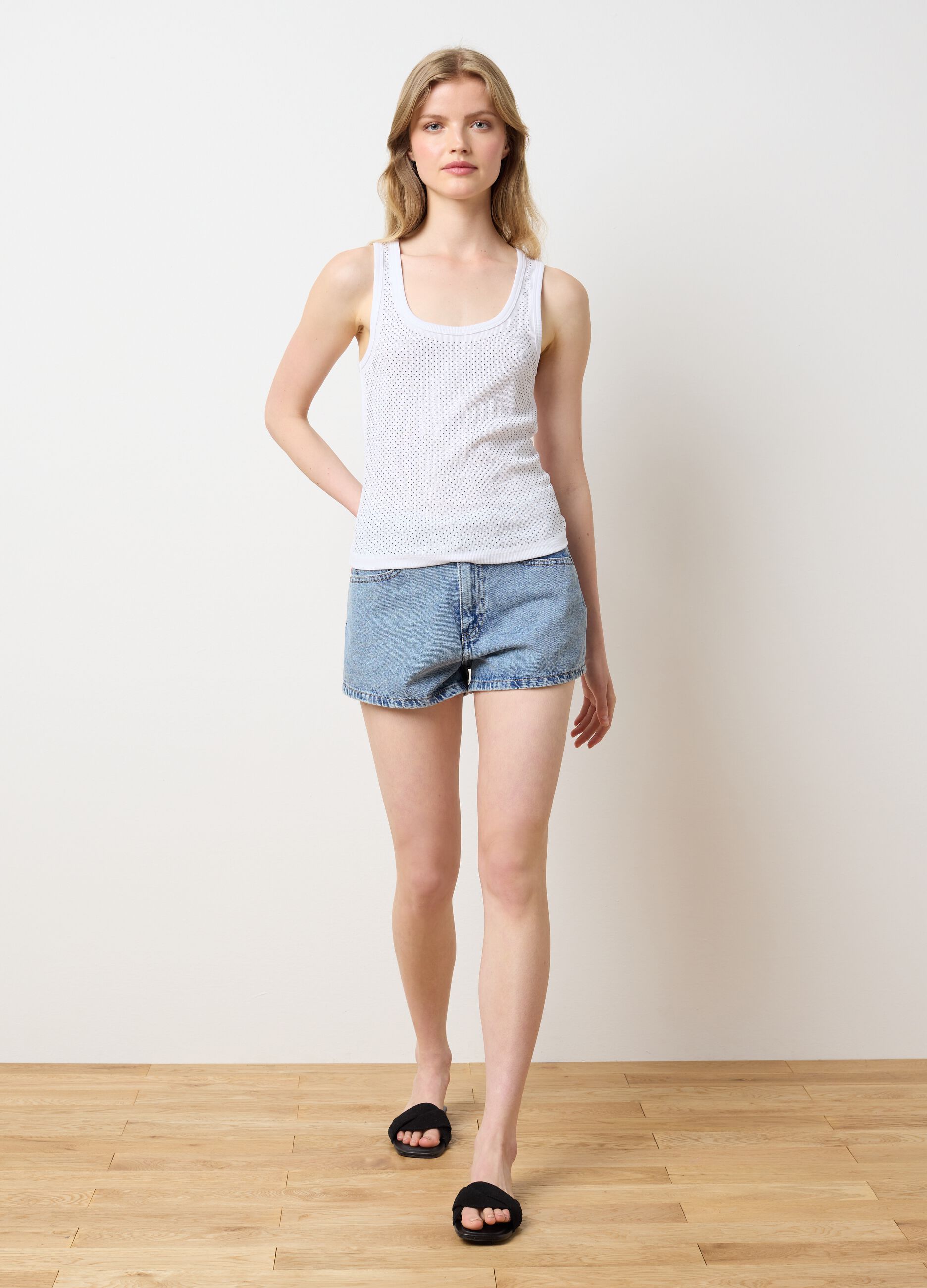 Shorts da donna in puro cotone denim regular fit