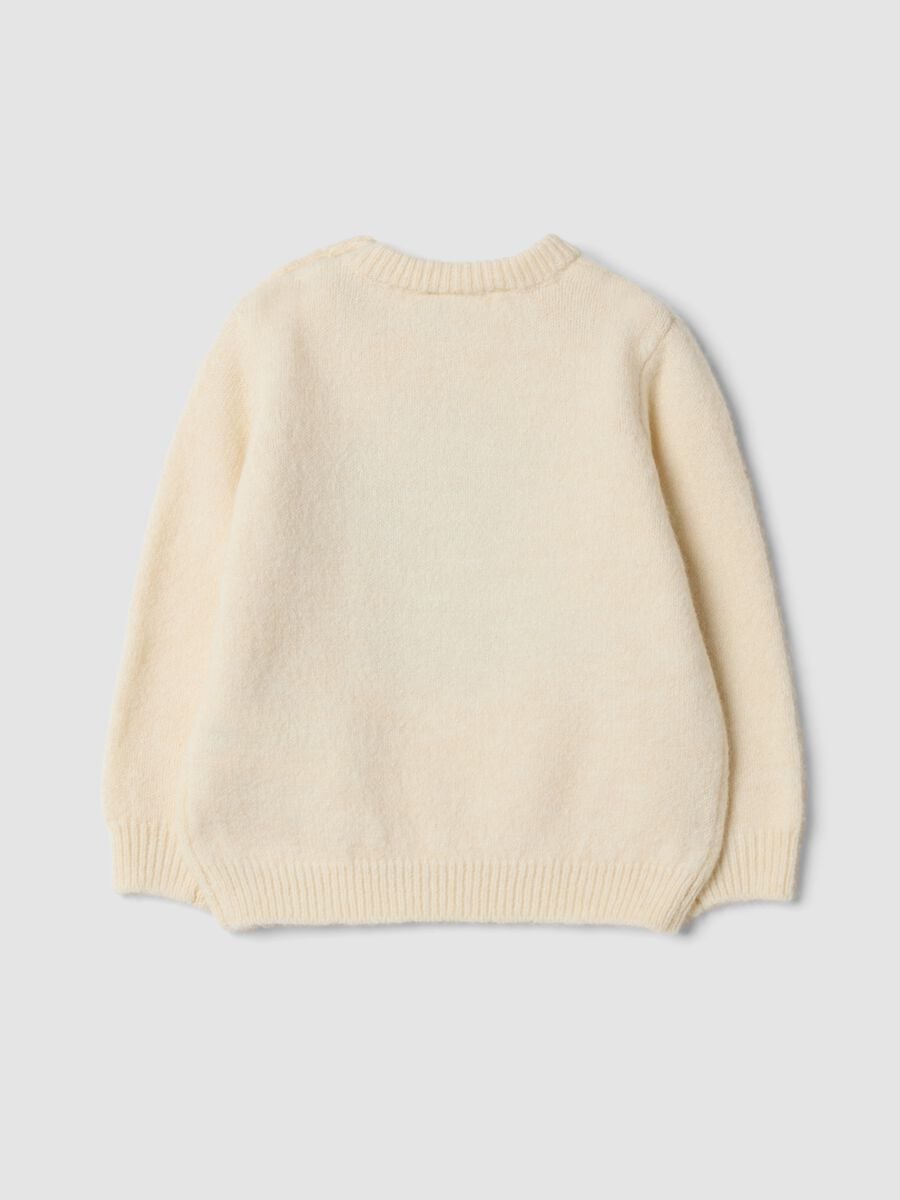 White crew-neck stretch jersey top with puppy print_1