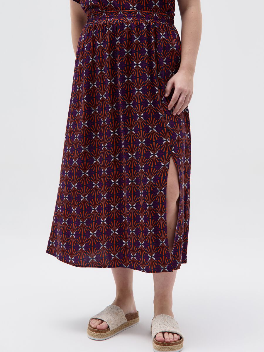 Curvy midi skirt with print and split_1