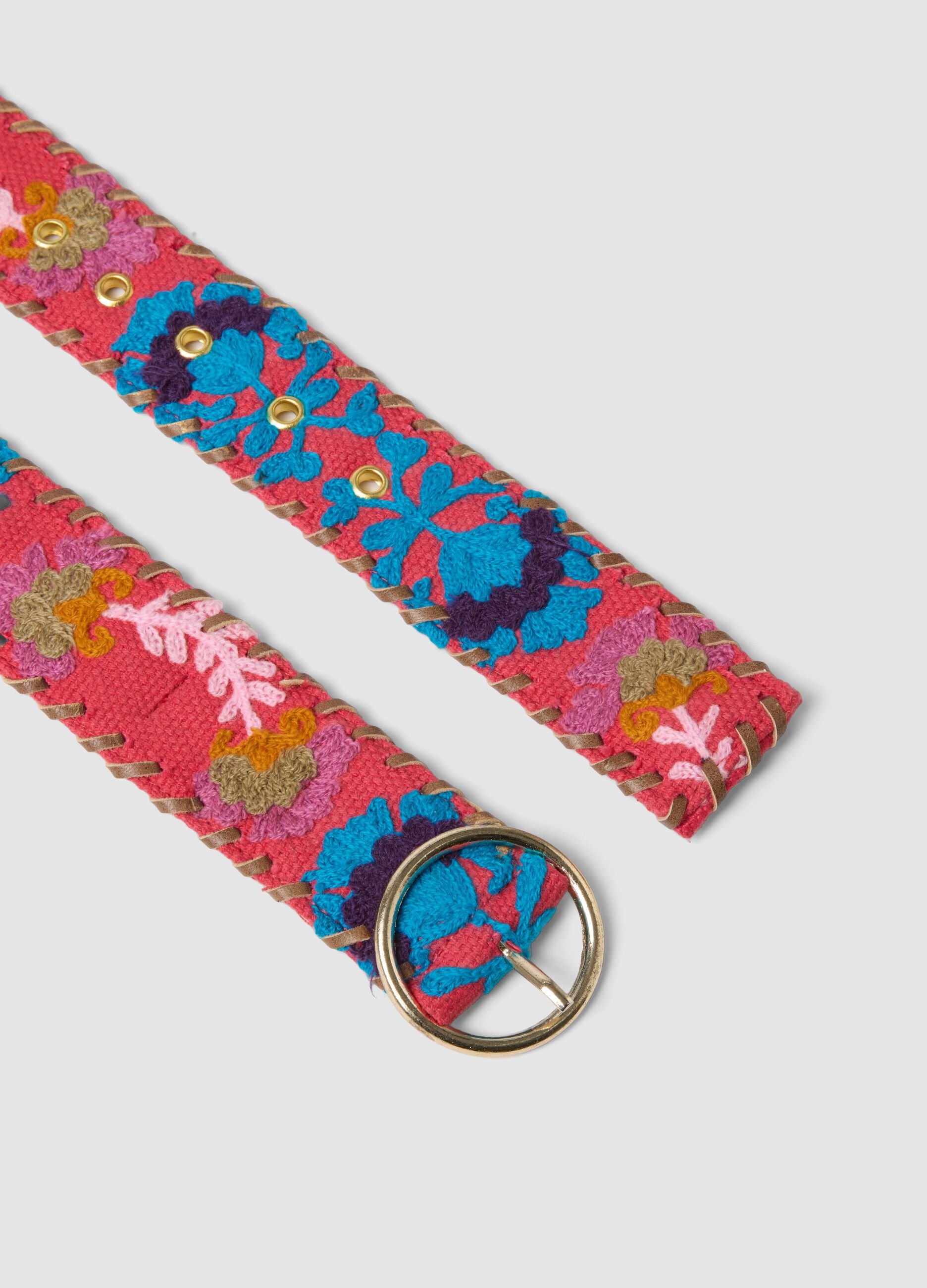 Multicolour pure cotton belt with embroidery