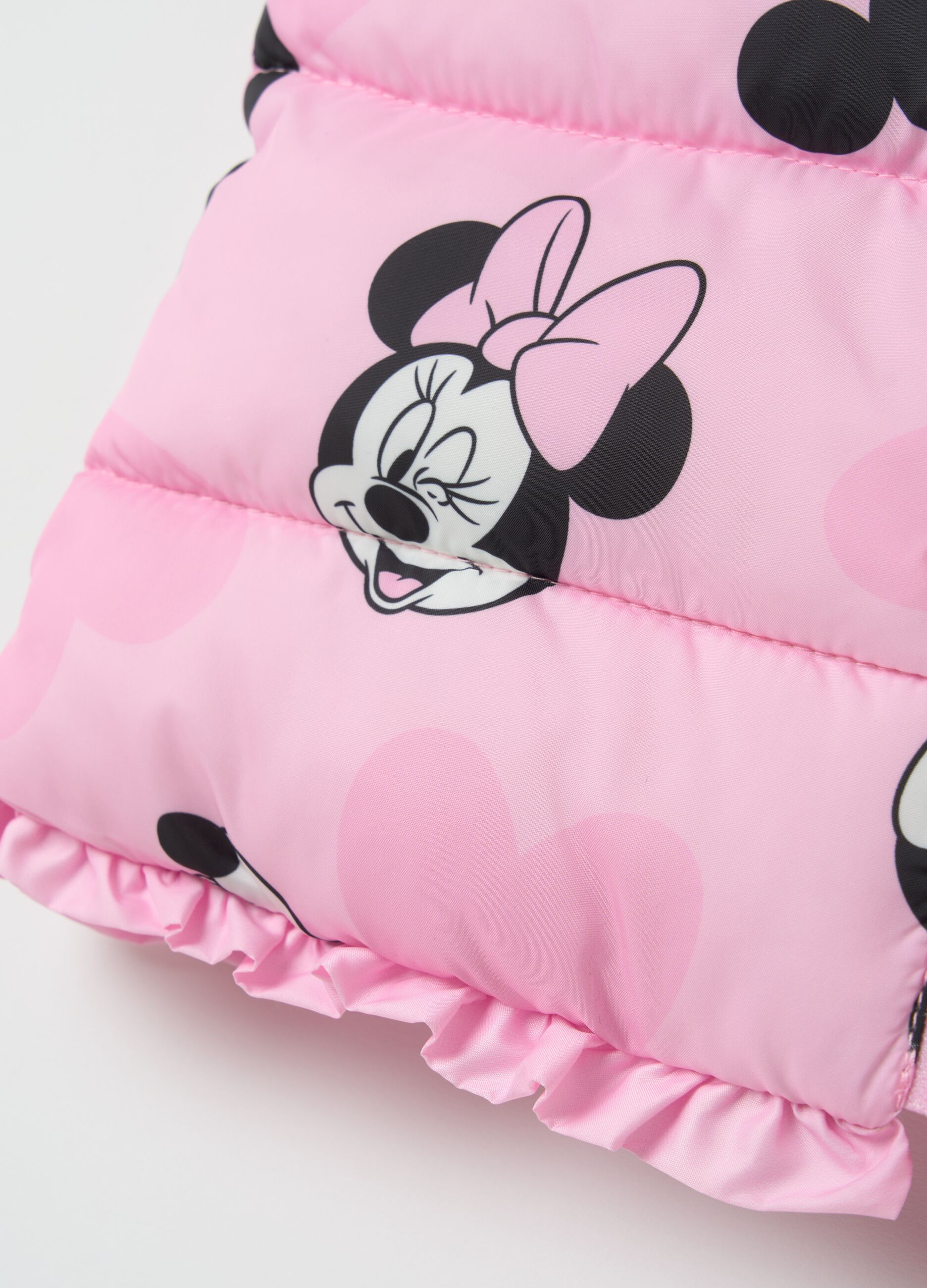 Padded gilet with hood and Minnie Mouse print