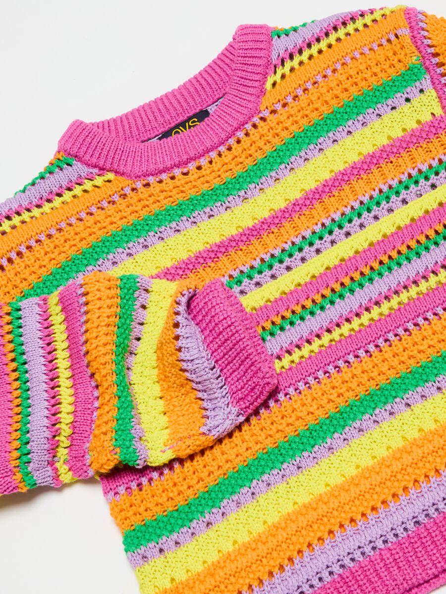 Striped pullover with openwork weave_2