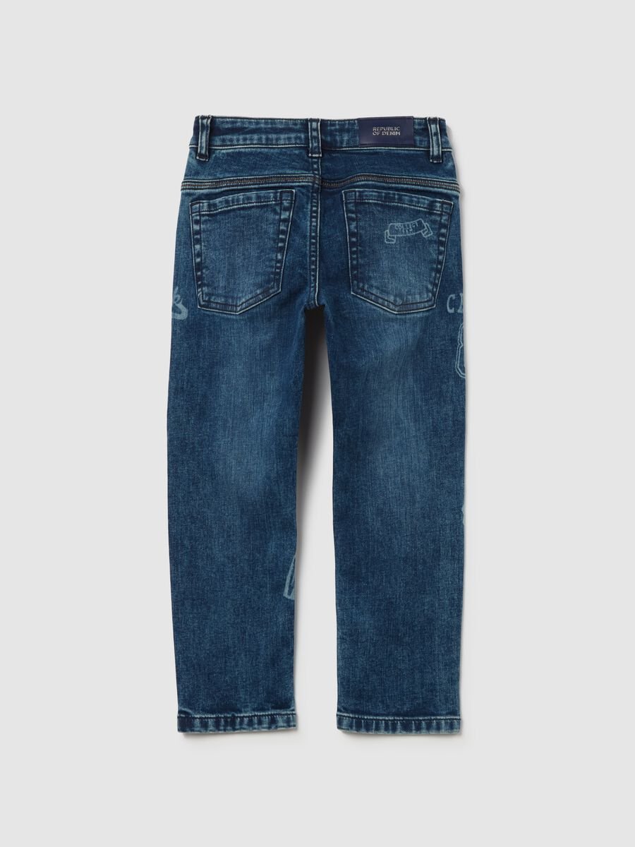 Slim-fit jeans with five pockets and "Varsity" print_1