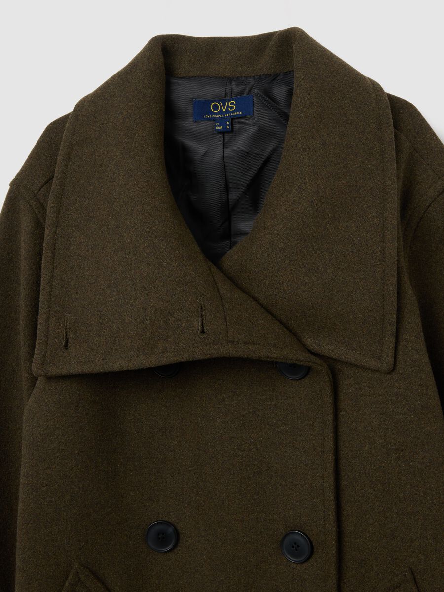 Green high collar regular fit coat with double buttons_5
