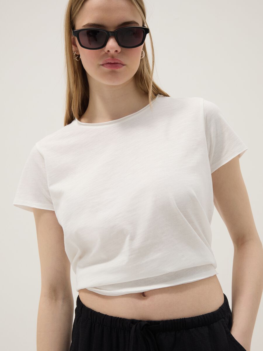 White pure cotton short-sleeve T-shirt, regular fit_0