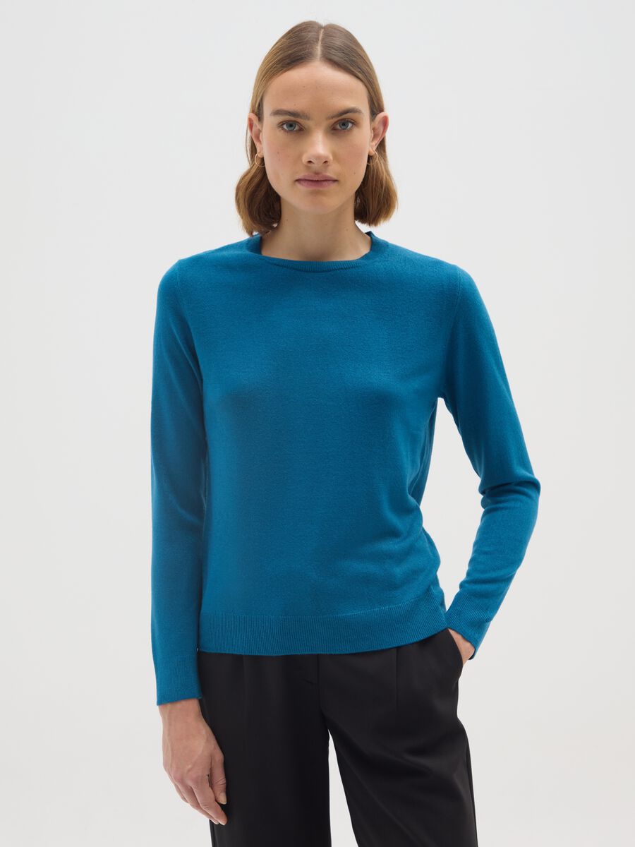 Blue crew neck regular fit sweater_0