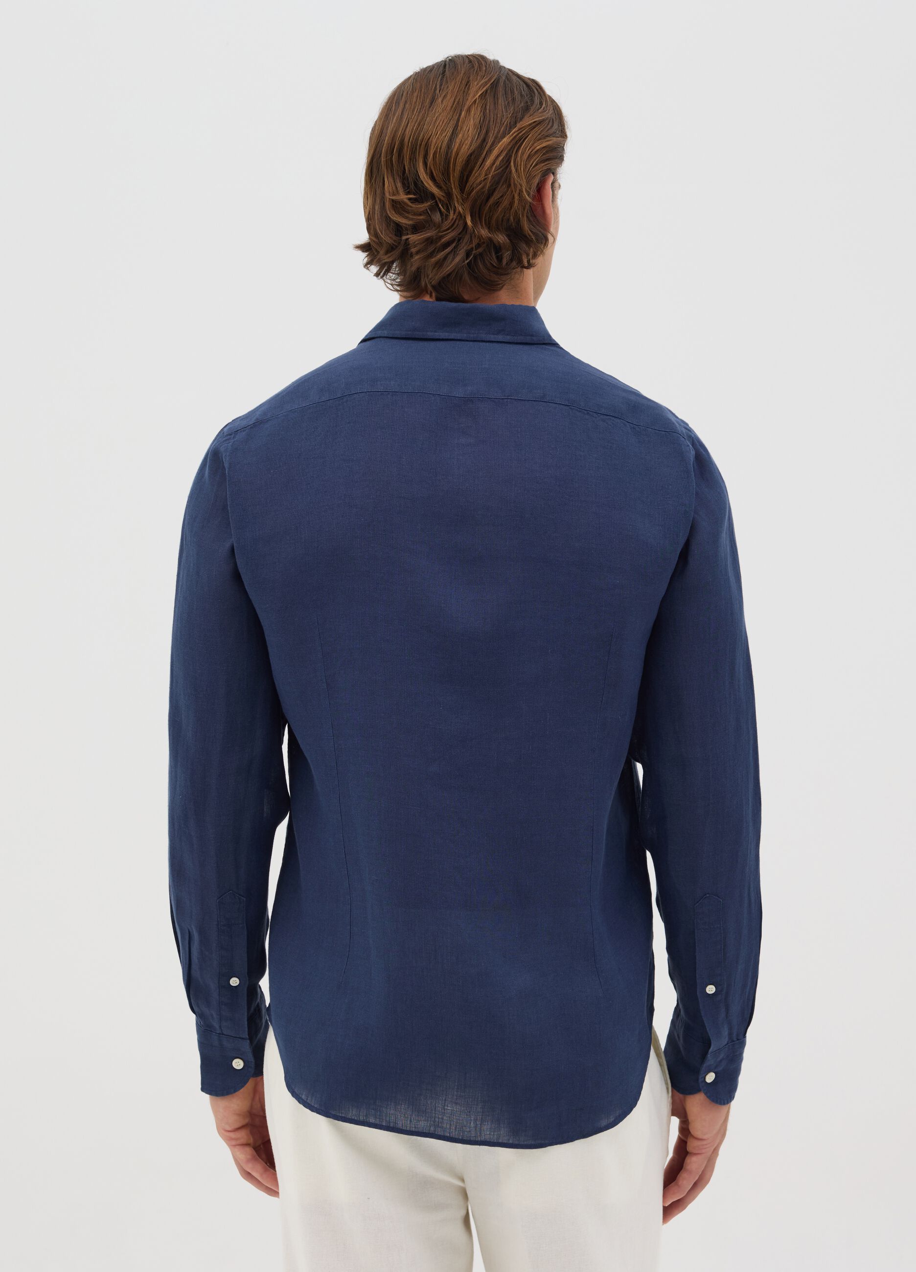 Blue slim-fit linen shirt
