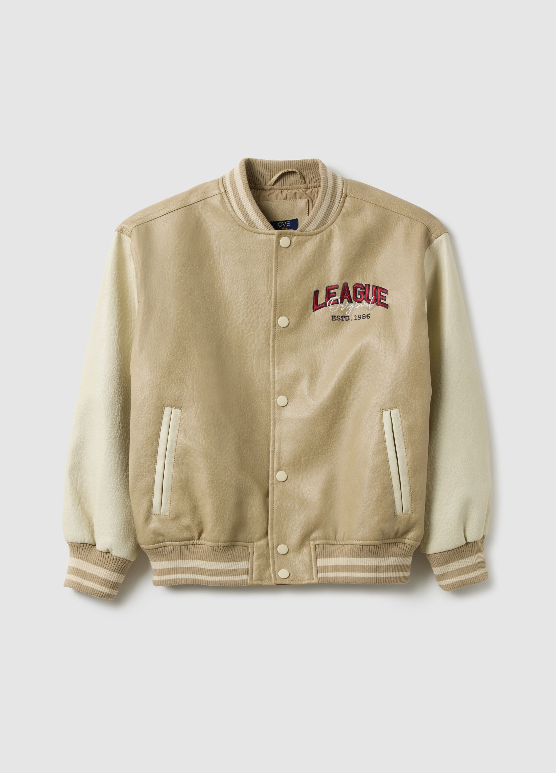 Beige boy's bomber with regular fit and buttons