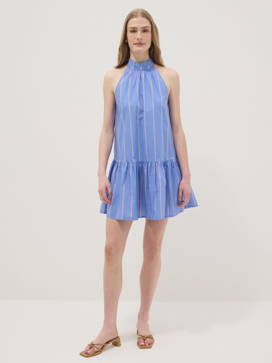 Vestito azzurro in puro cotone con collo alto_1