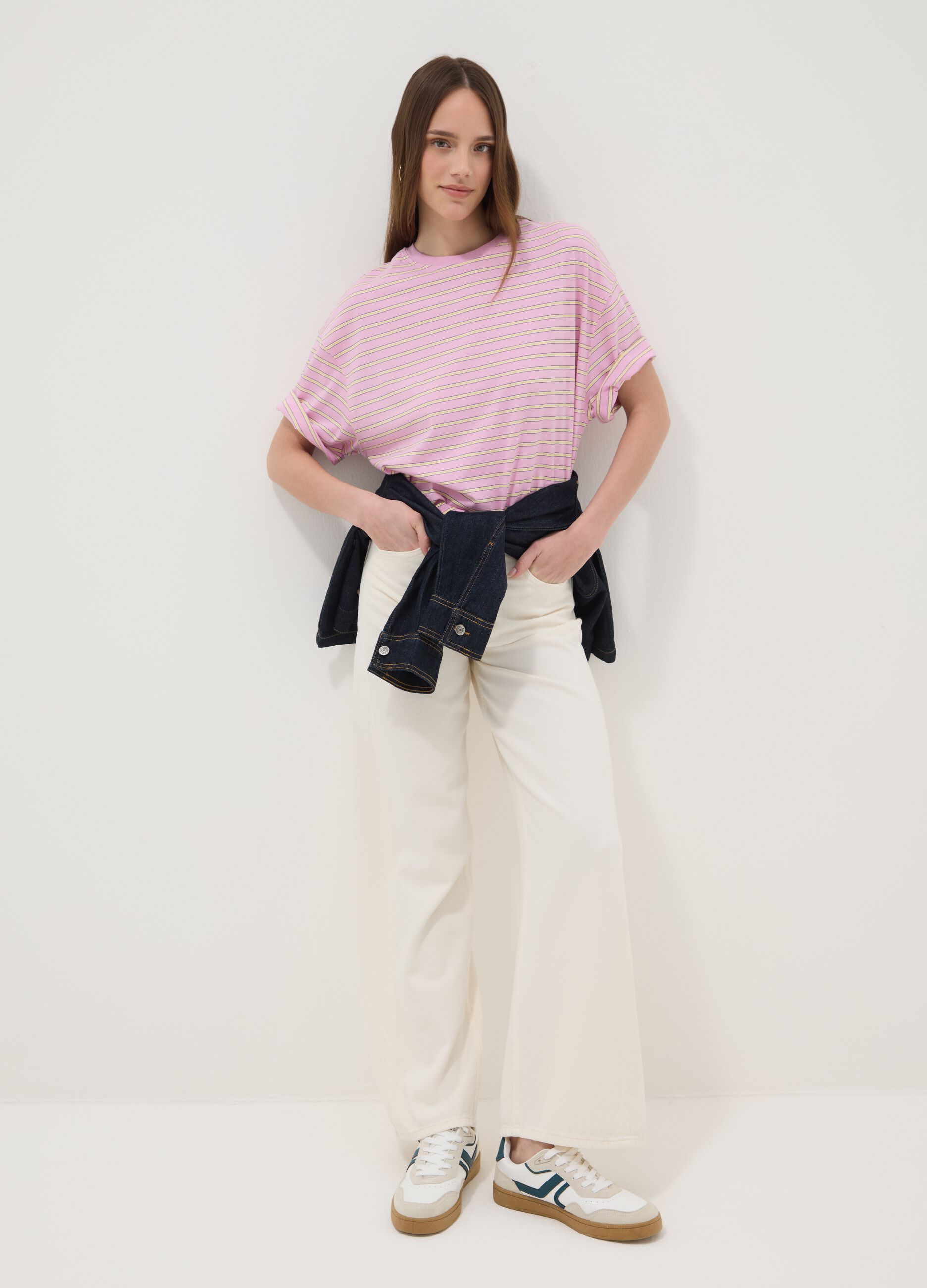 Pink striped pure cotton T-shirt