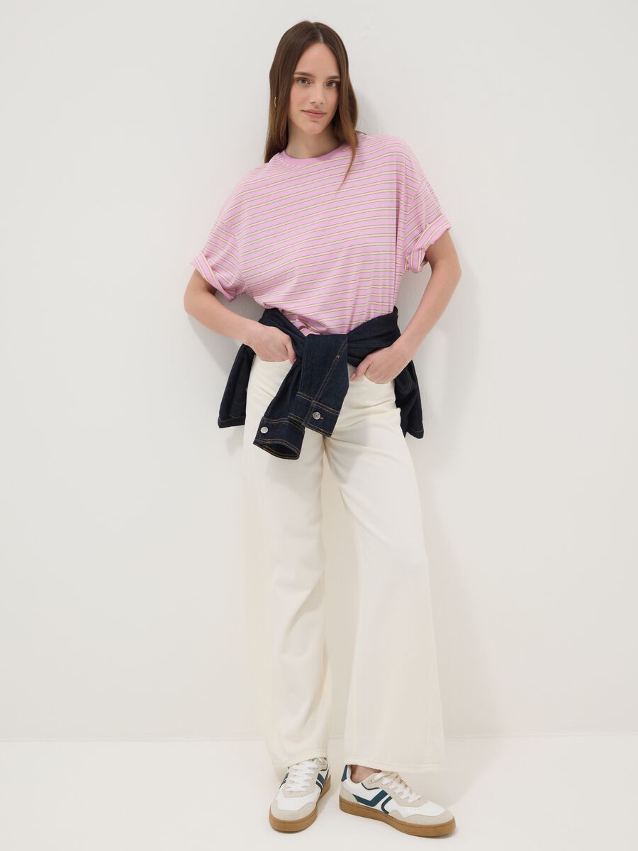 Pink striped pure cotton T-shirt_2
