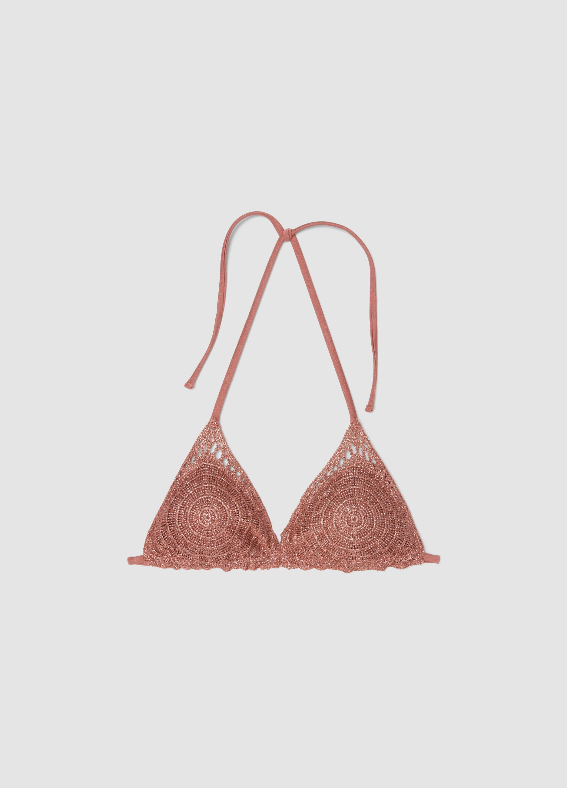 Pink metallic crochet triangle bikini top