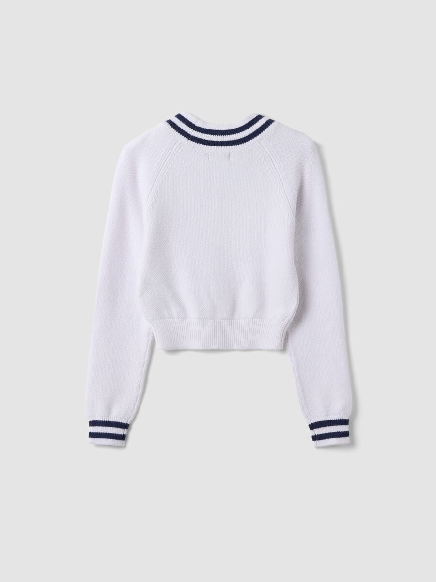 Maglia bianca in misto viscosa con scollo a V e righe per ragazza_4