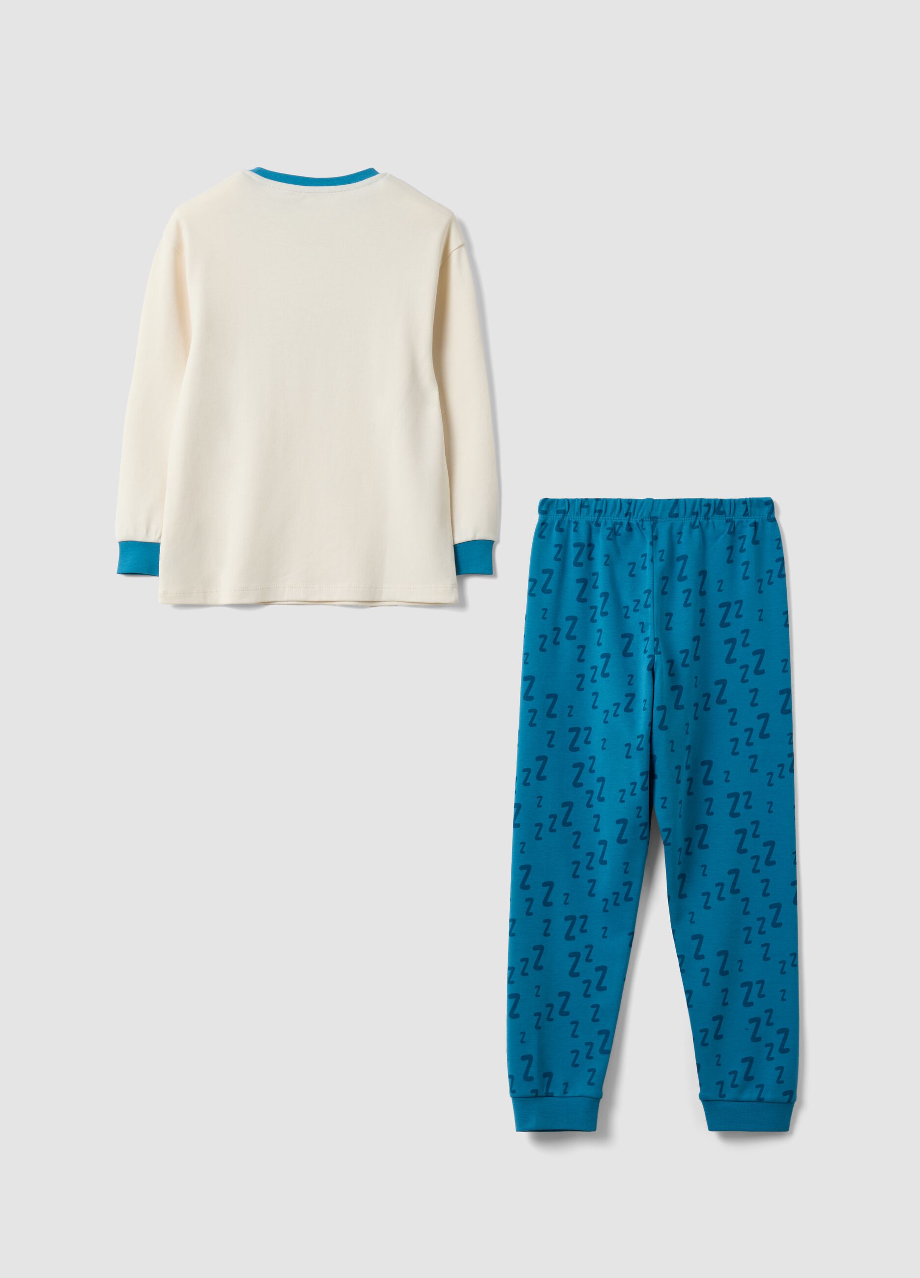 Beige and blue pure organic cotton pyjamas with bear print