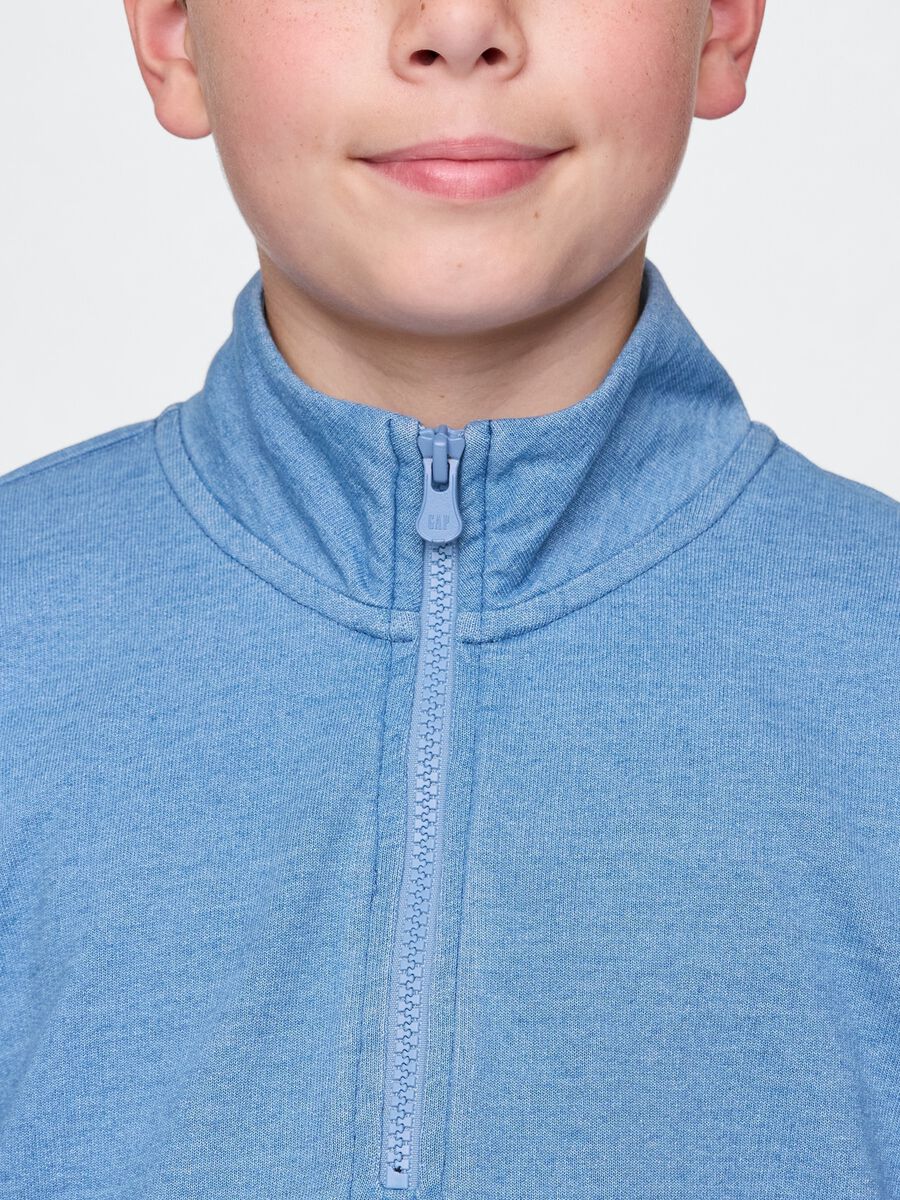 Blue cotton sweatshirt with half zip_3