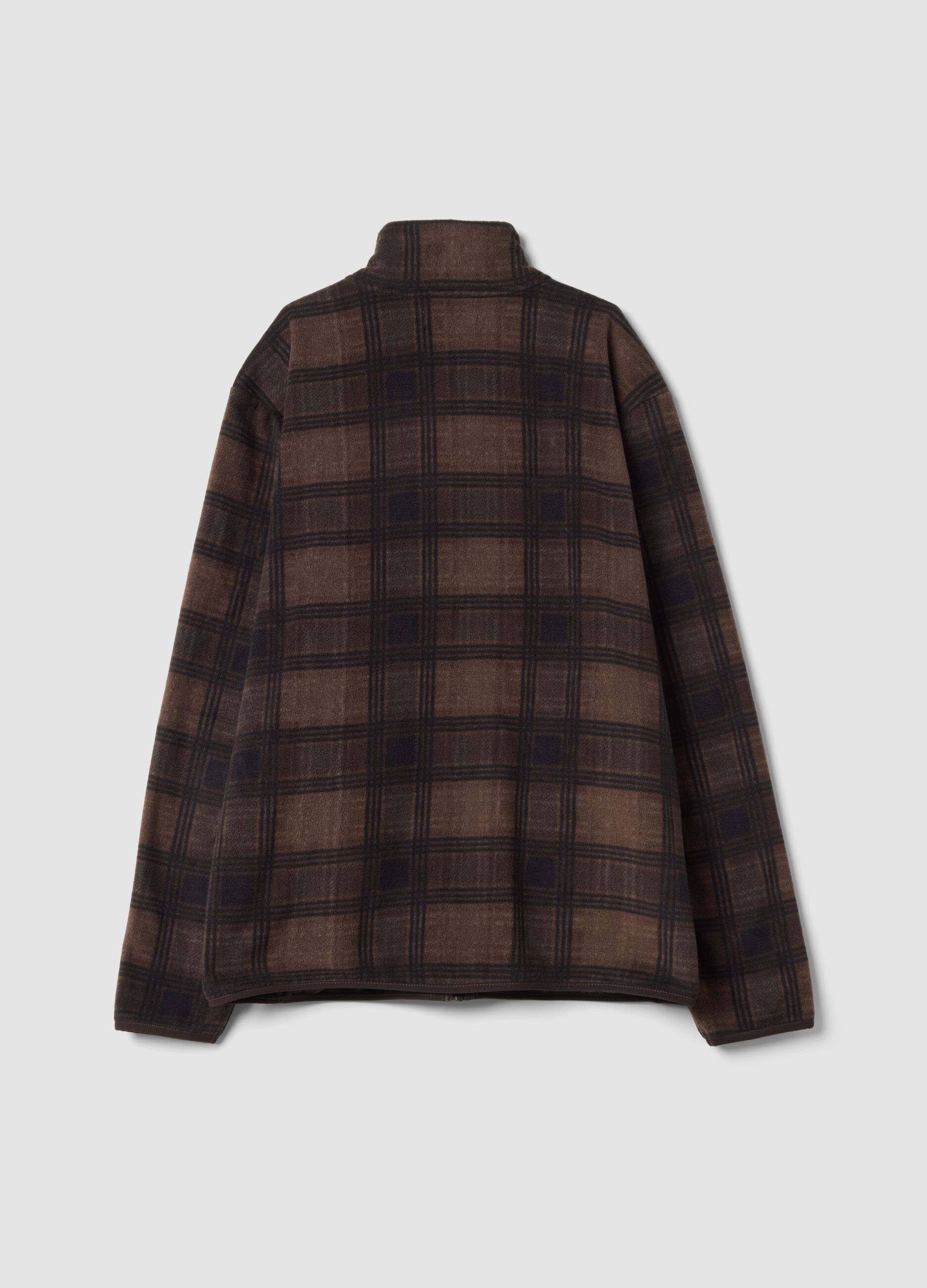 Brown checked fleece sweatshirt with regular-fit fleece collar