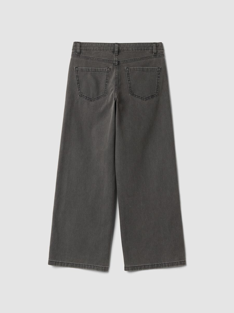 Jeans grigi wide leg in puro cotone con strass_2