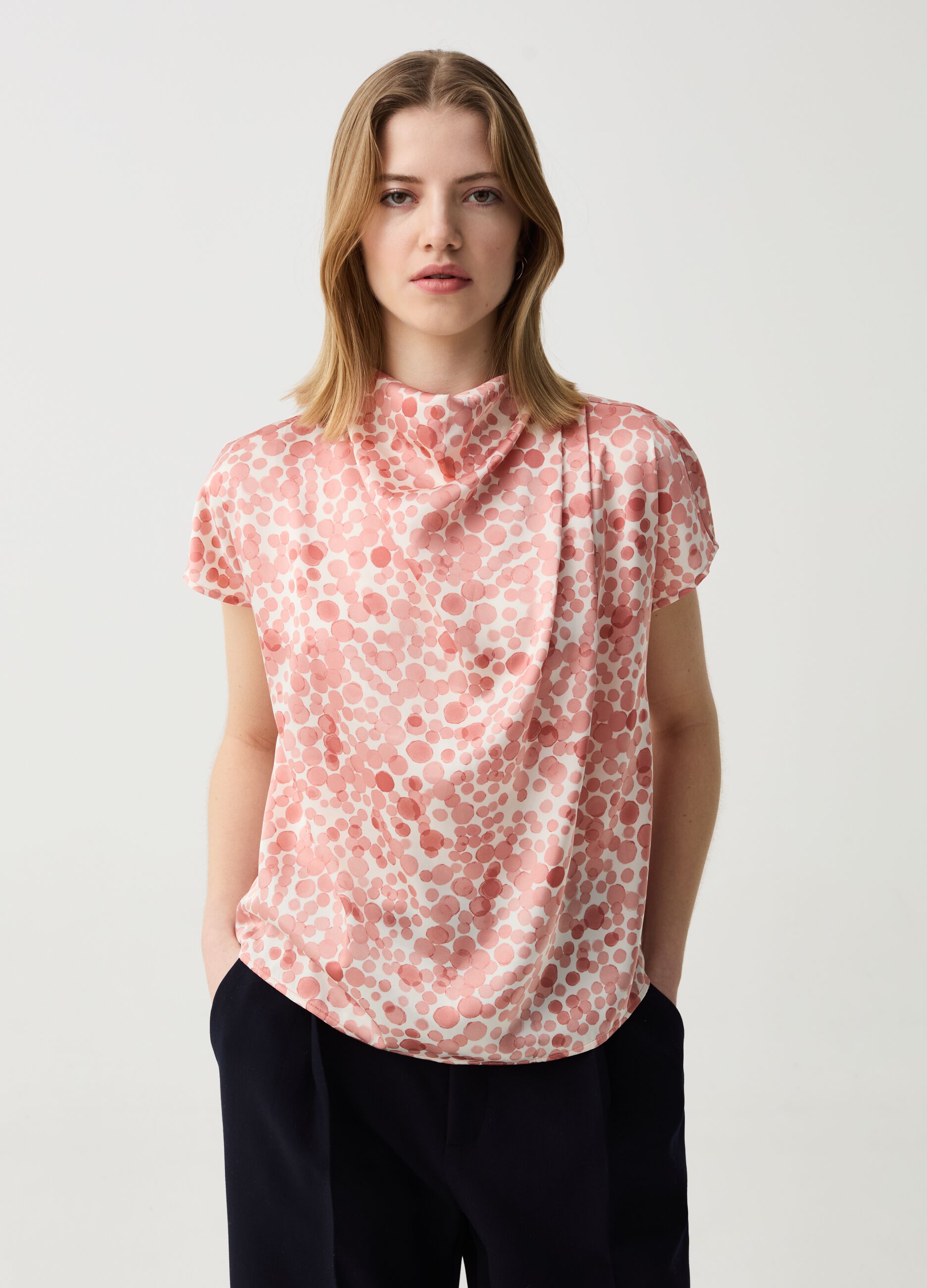 Ovs Blusa in satin collo alto con drappeggio