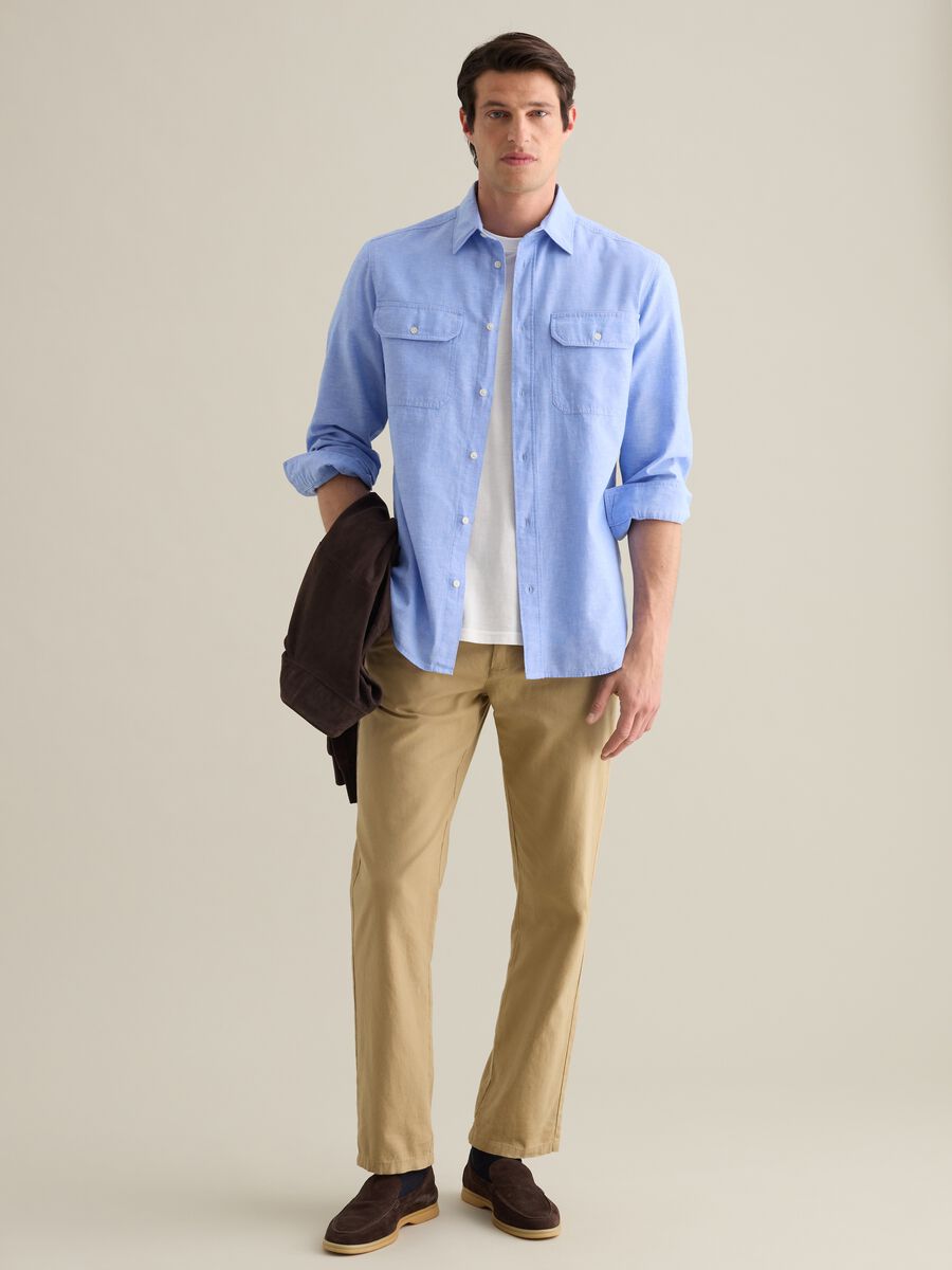 Classic Shirt in Cotton and Linen Blend Piombo_1