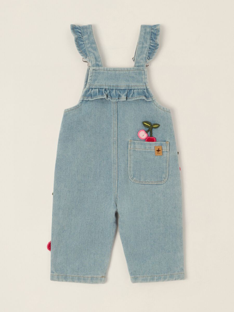 Baby Girls&rsquo; Denim Dungarees with Cherry Embroidery in Viscose Blend_2