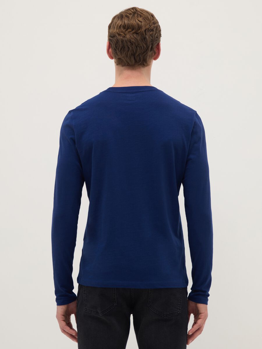 Blue long-sleeve T-shirt in pure cotton, regular fit_2