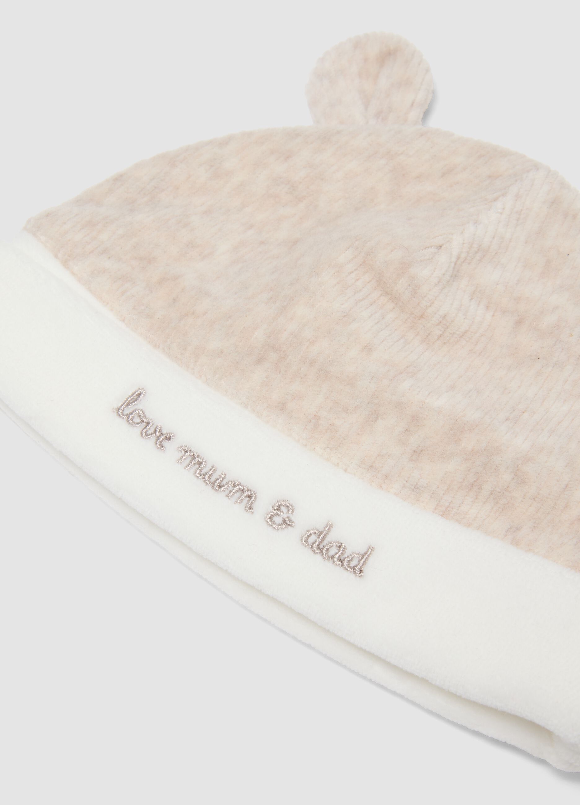 Beige baby hat in organic cotton blend jersey