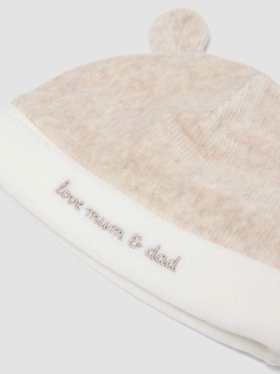 Beige baby hat in organic cotton blend jersey_1