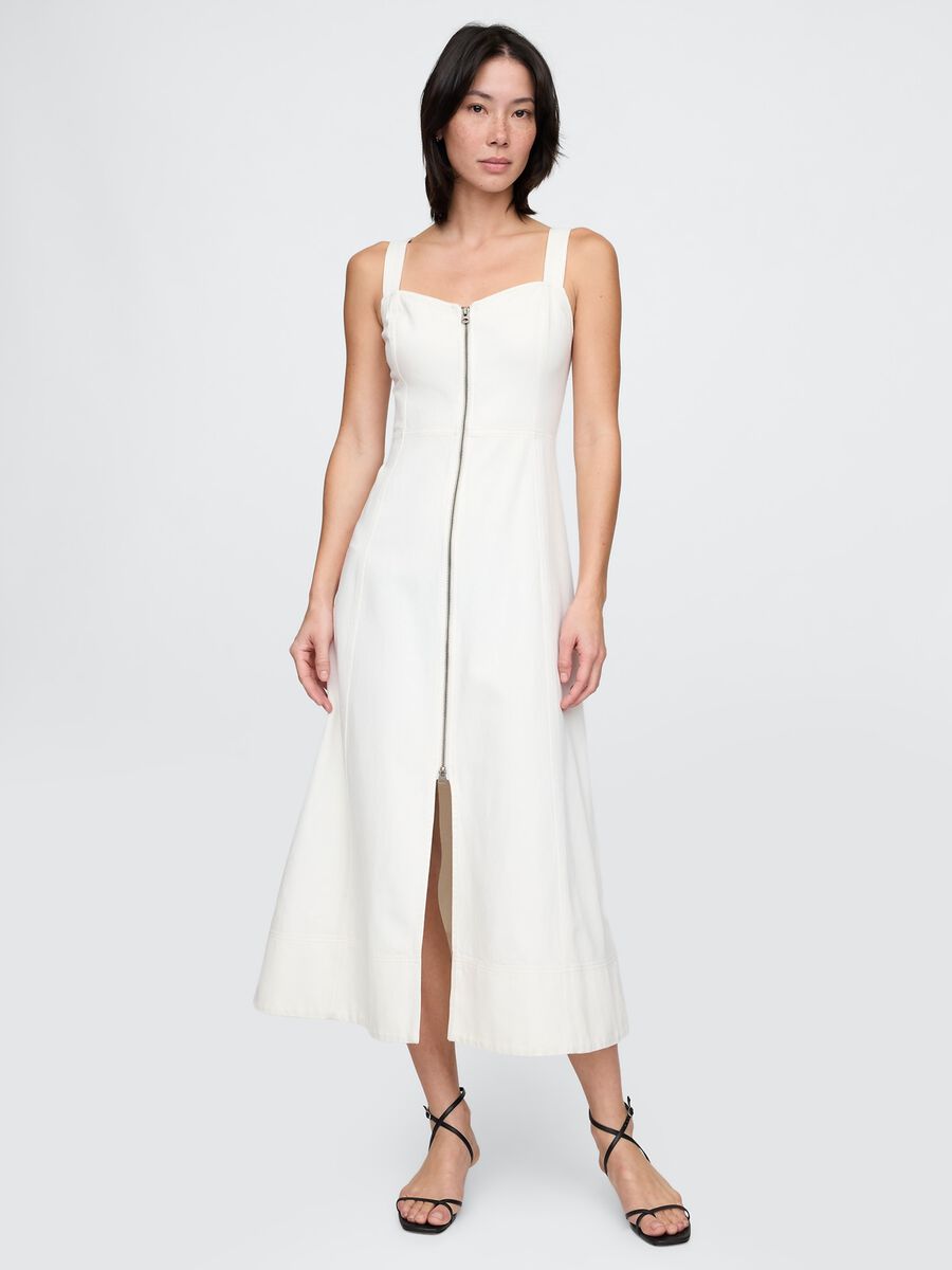 White Long Dress with Front Zip_0