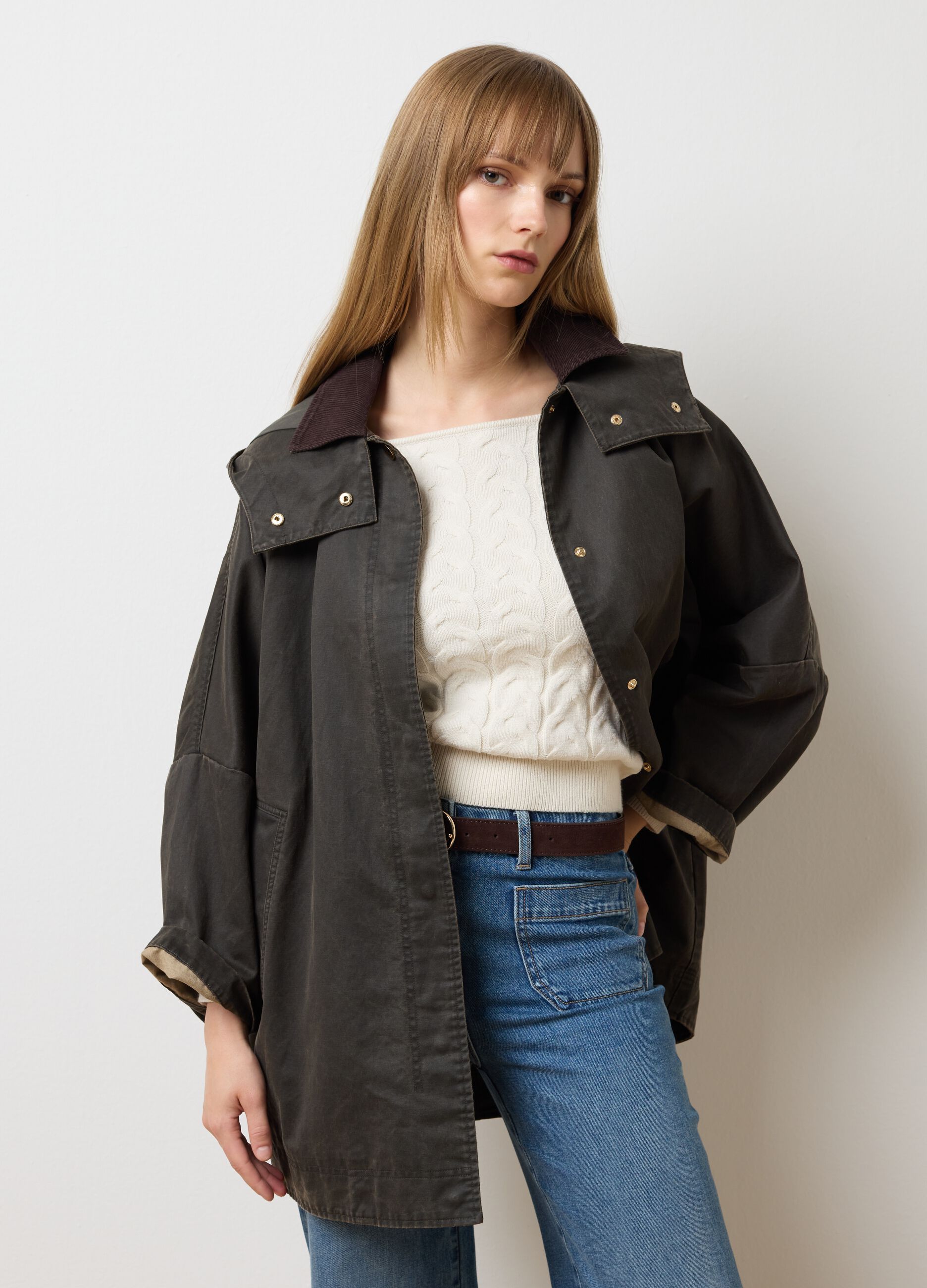 Over fit brown cotton blend jacket