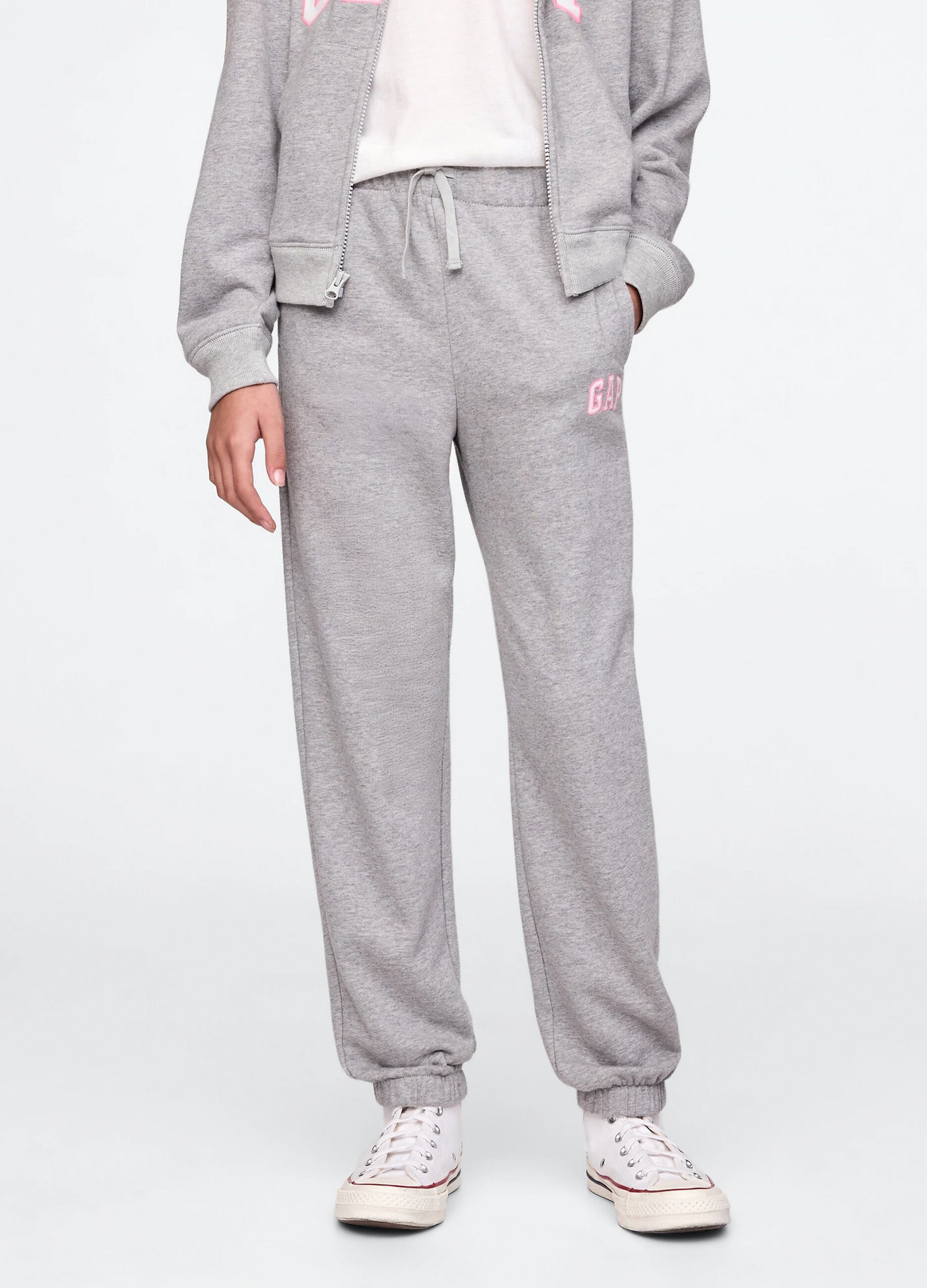 Grey joggers with drawstring and logo patch