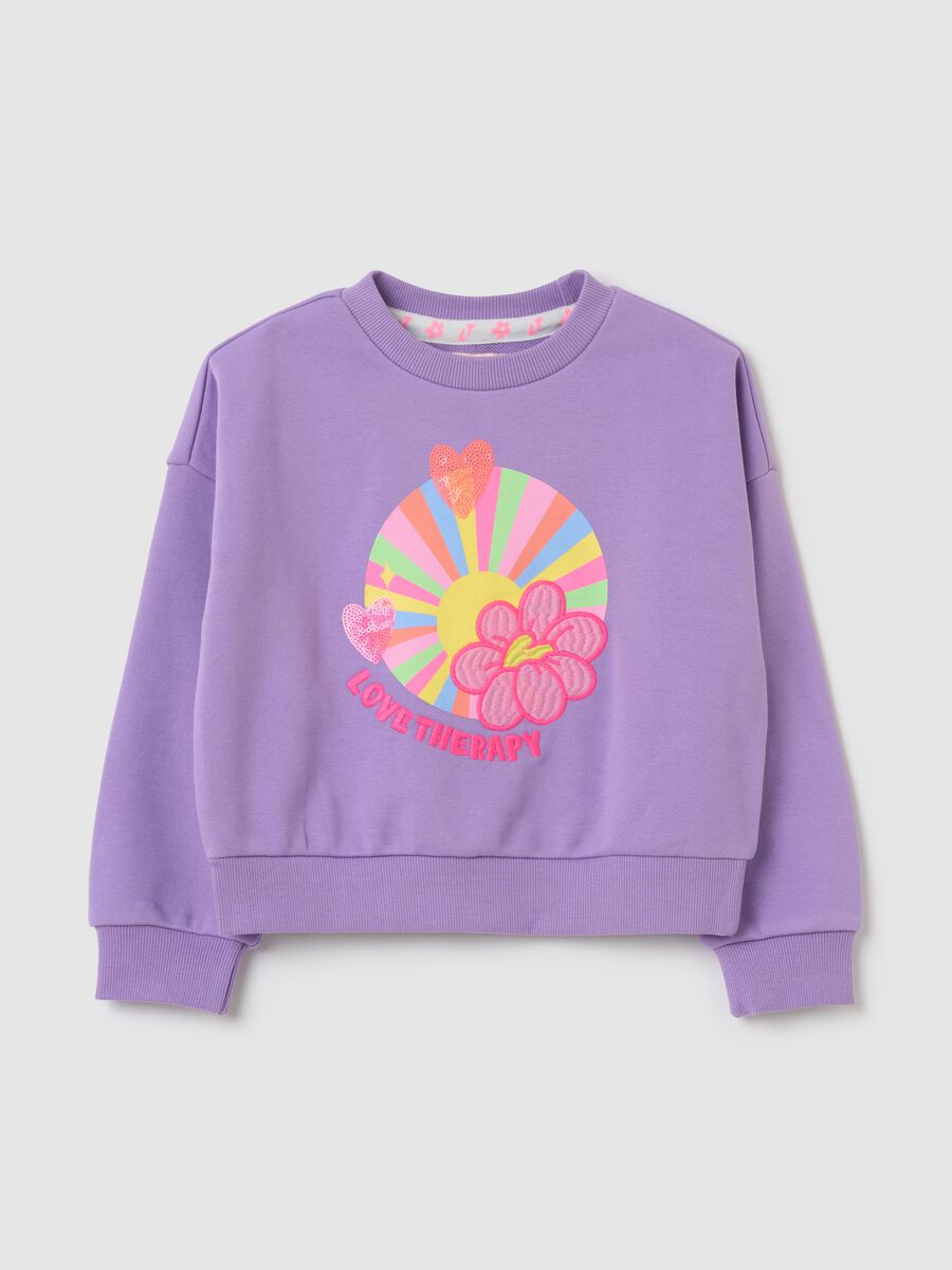 Sweatshirt with sequins and rainbow print_0