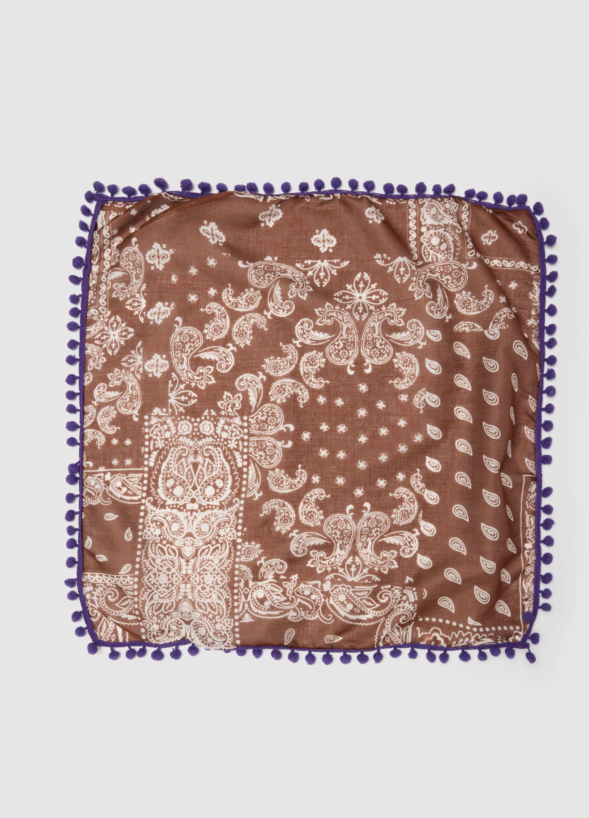 Multicolour pure cotton regular fit bandana with pom-poms